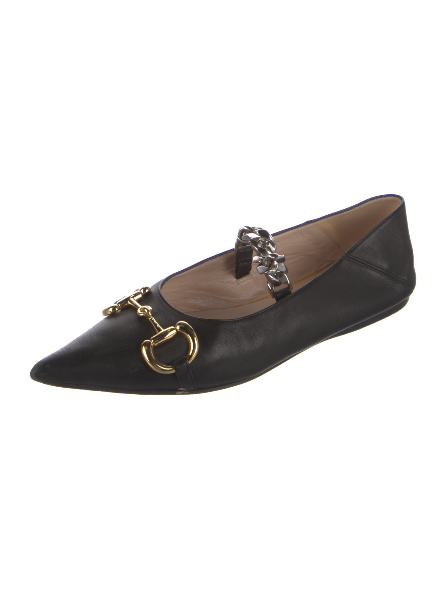 Gucci Horsebit Accent Leather Ballet Flats