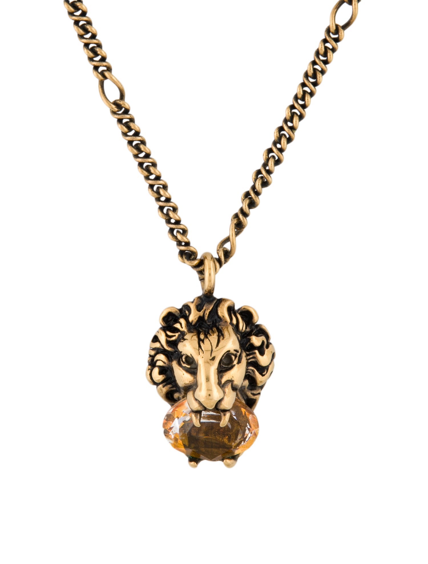 Gucci Crystal Lion Head Pendant Necklace