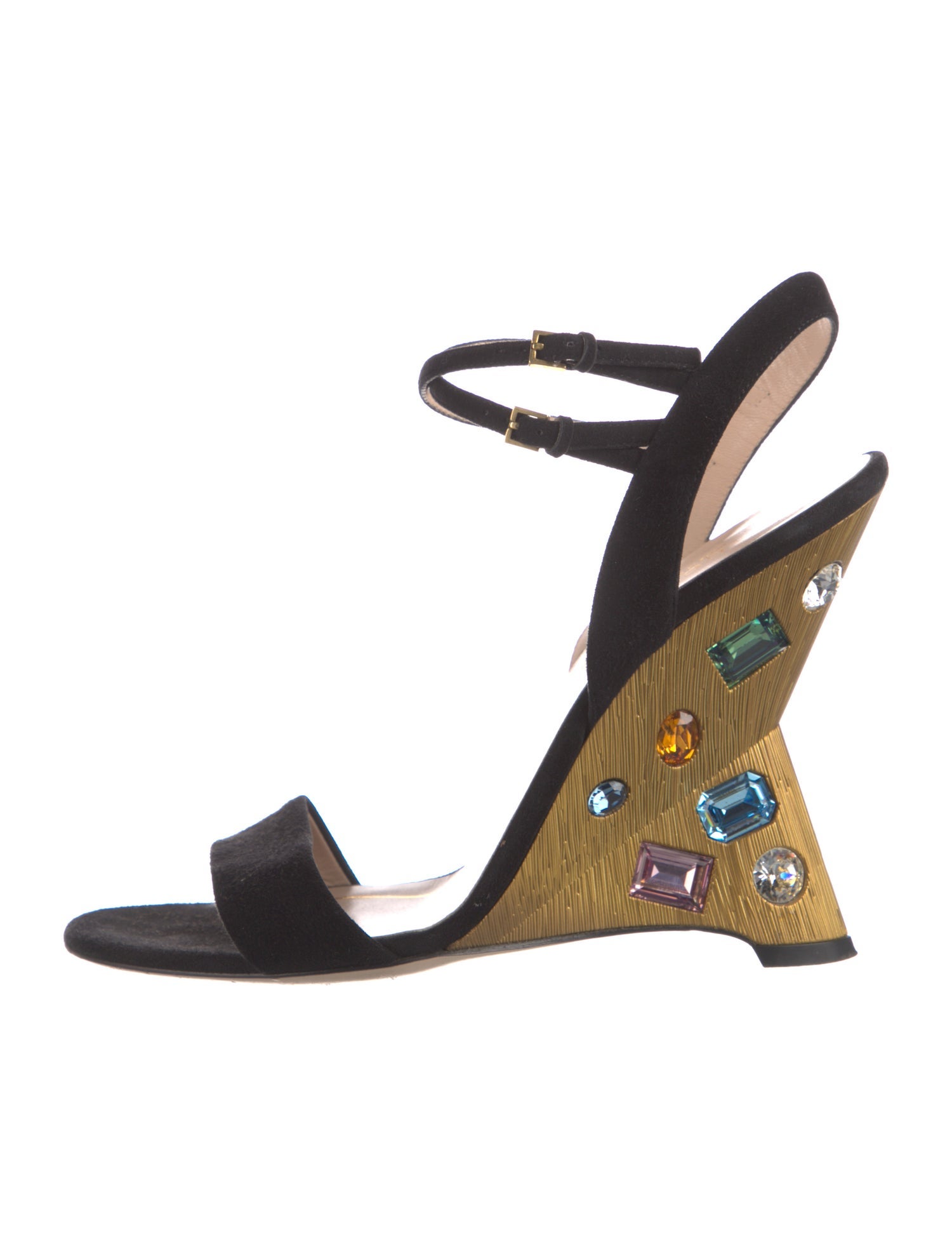Gucci Suede Crystal Embellishments Sandals