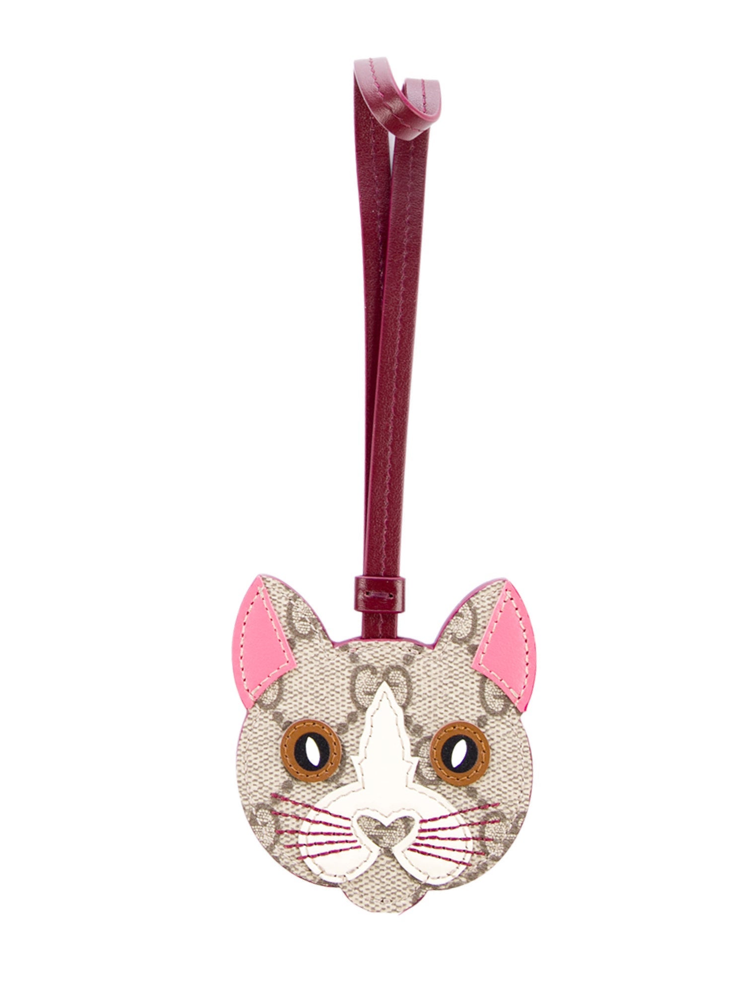 Gucci Leather & Coated Canvas Cat Bag Charm Keychain