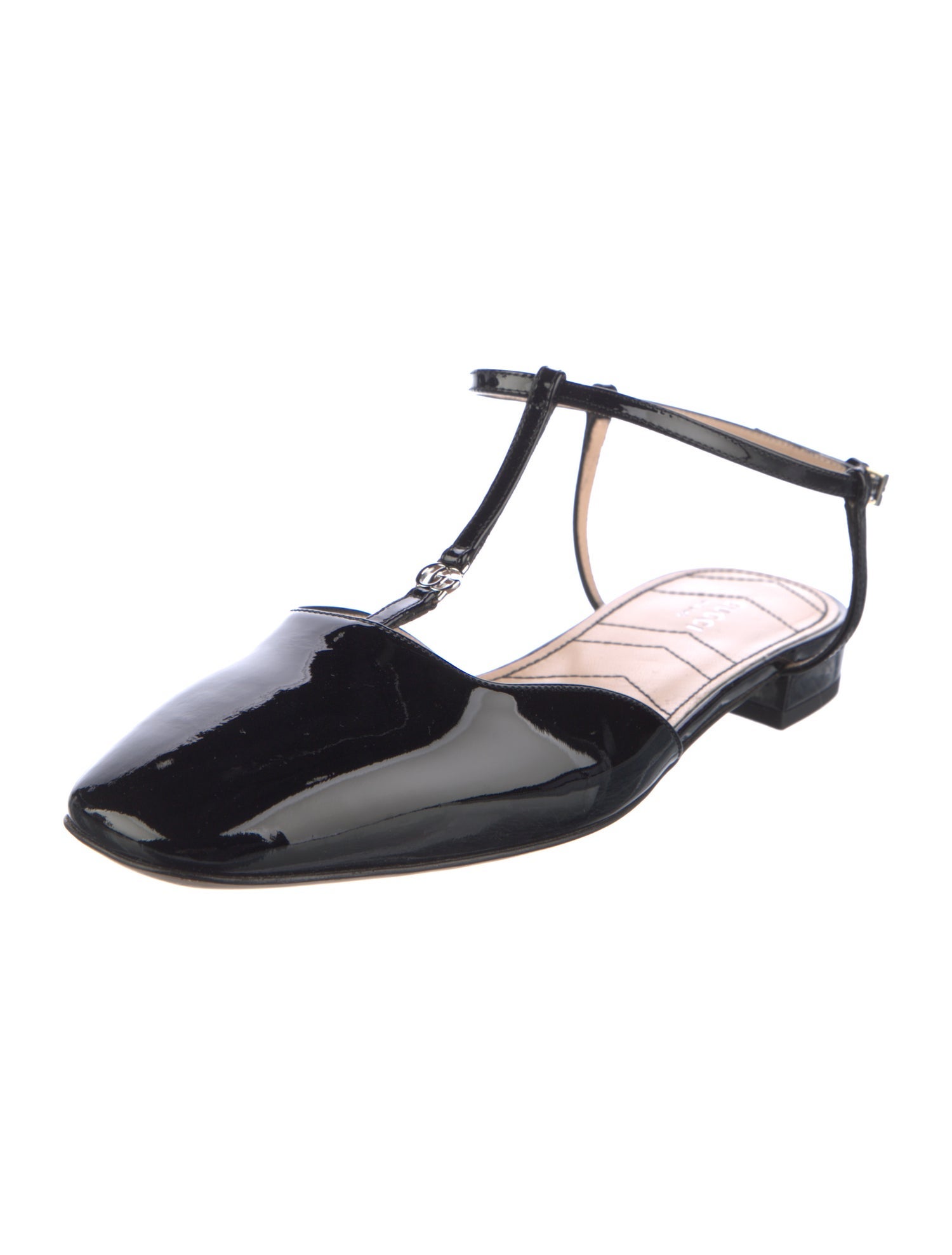 Gucci Double G Logo Patent Leather Slingback Flats