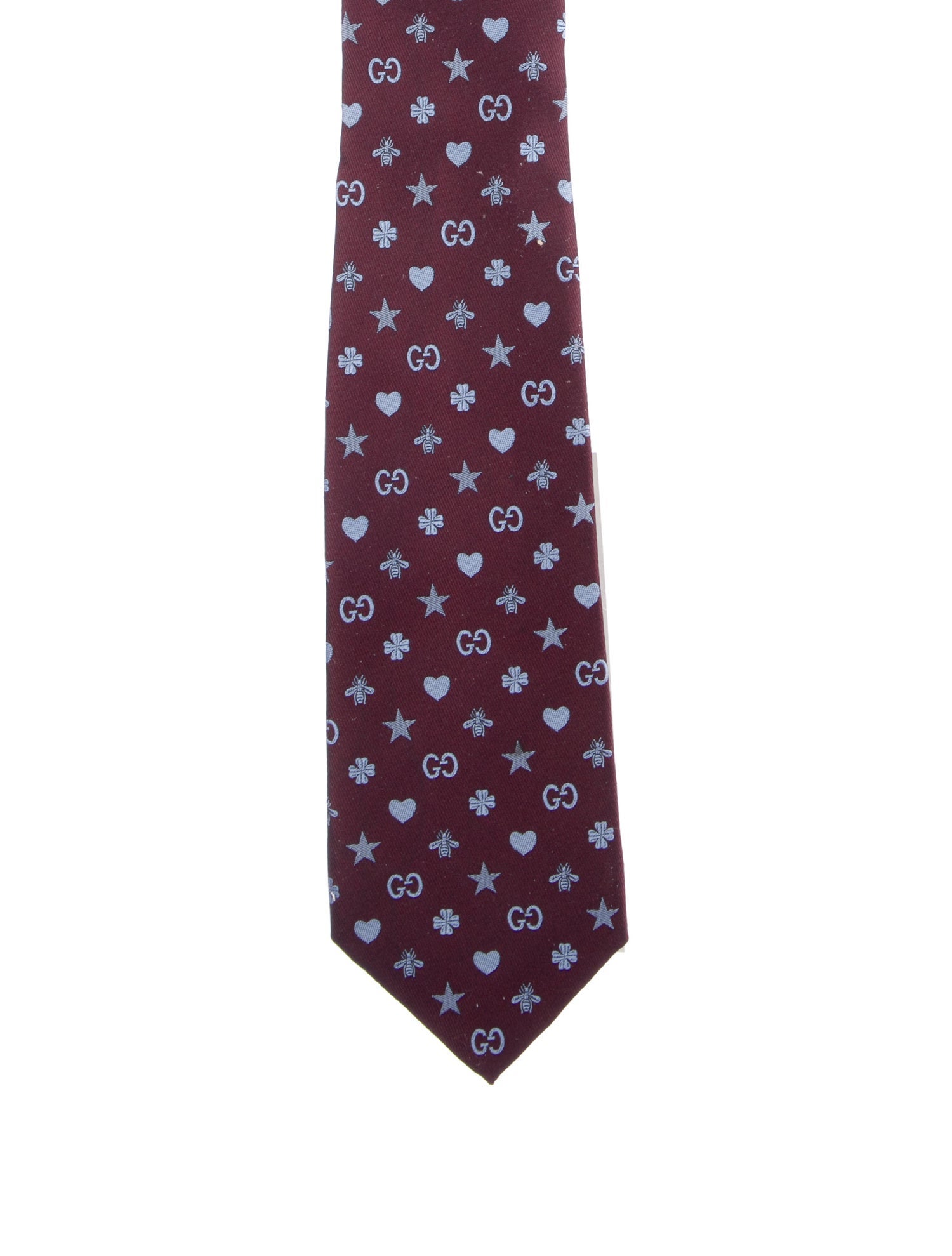 Gucci Men's Silk Pattern Print Embroidered Accent Tie