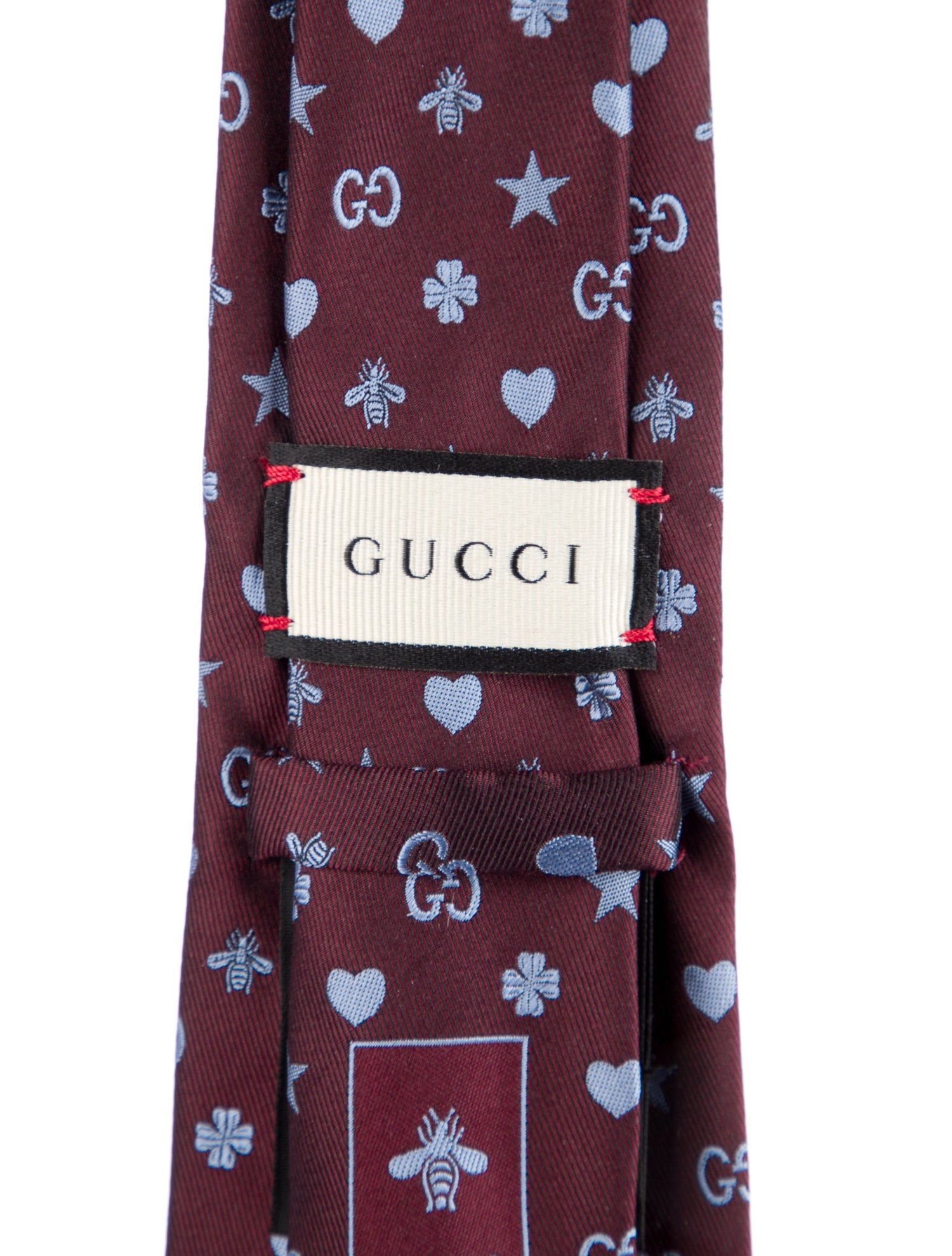 Gucci Men's Silk Pattern Print Embroidered Accent Tie