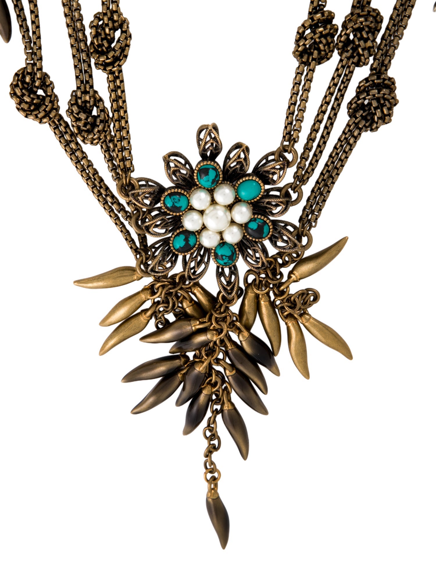 Gucci Faux Pearl & Enamel Embellished Floral Cord Tassel Necklace