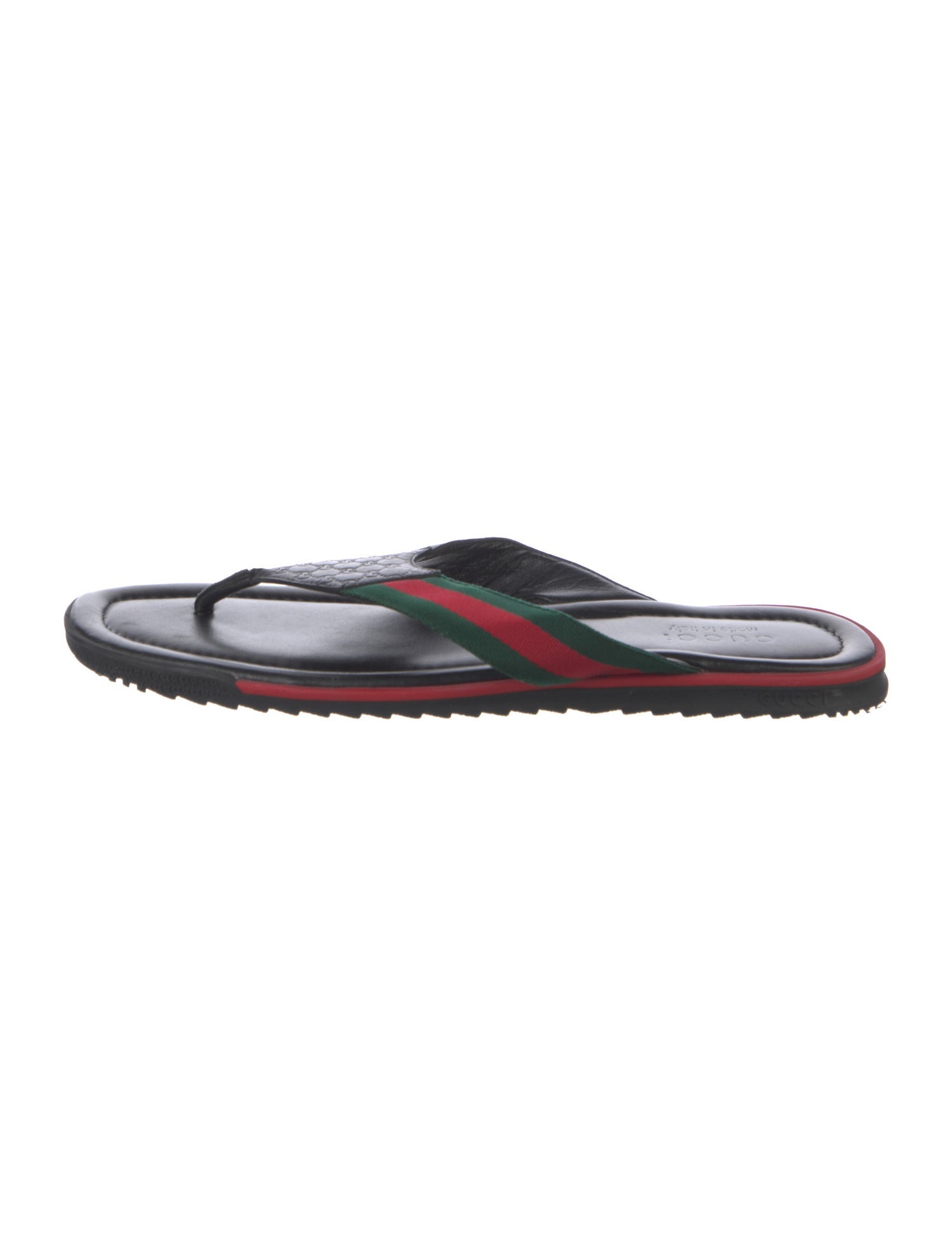 Gucci Web Accent Leather Flip Flops
