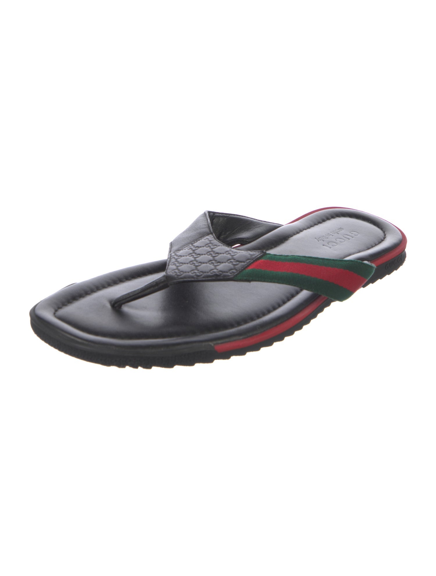 Gucci Web Accent Leather Flip Flops