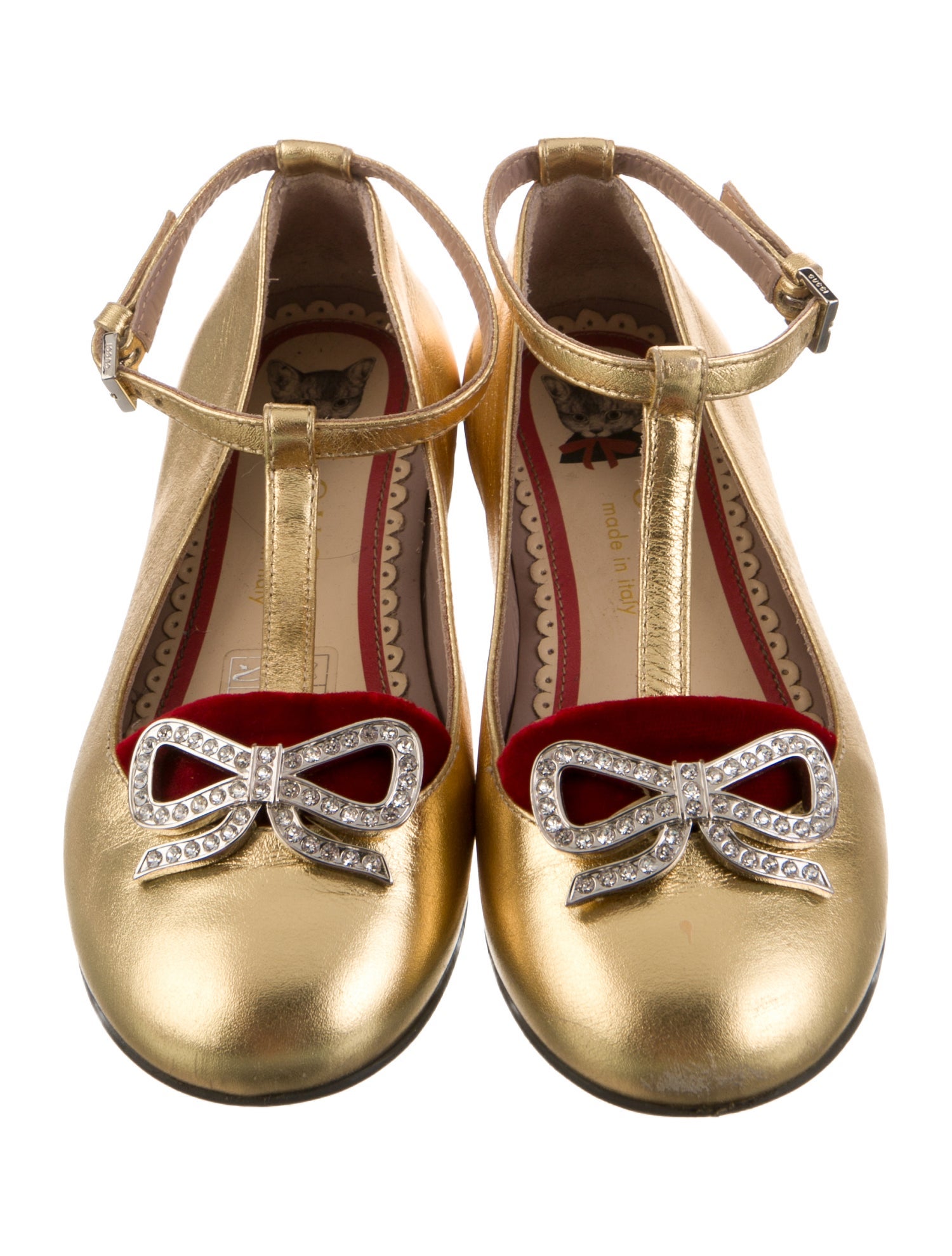 Gucci Toddler Girls' Metallic Leather Crystal Bow-Embellished Ballet Flats