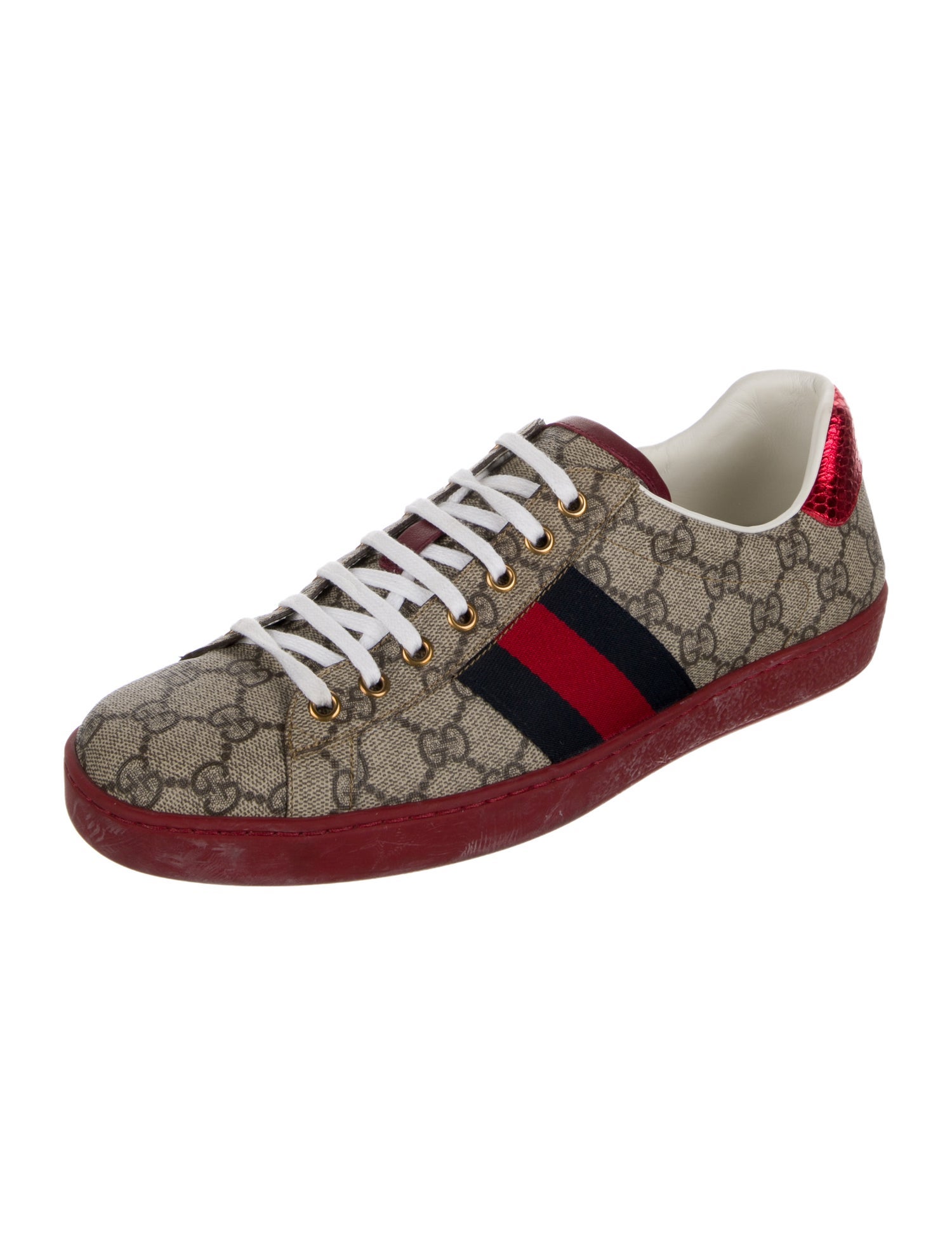 Gucci GG Canvas Leather Trim Embellishment Sneakers