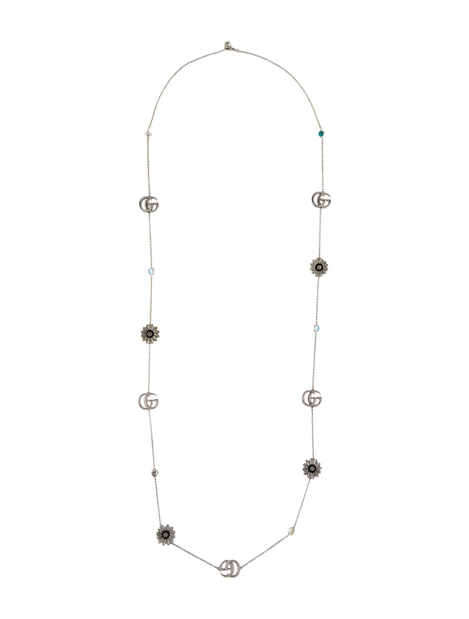 Gucci Mother of Pearl, Topaz & Turquoise Marmont Station Necklace
