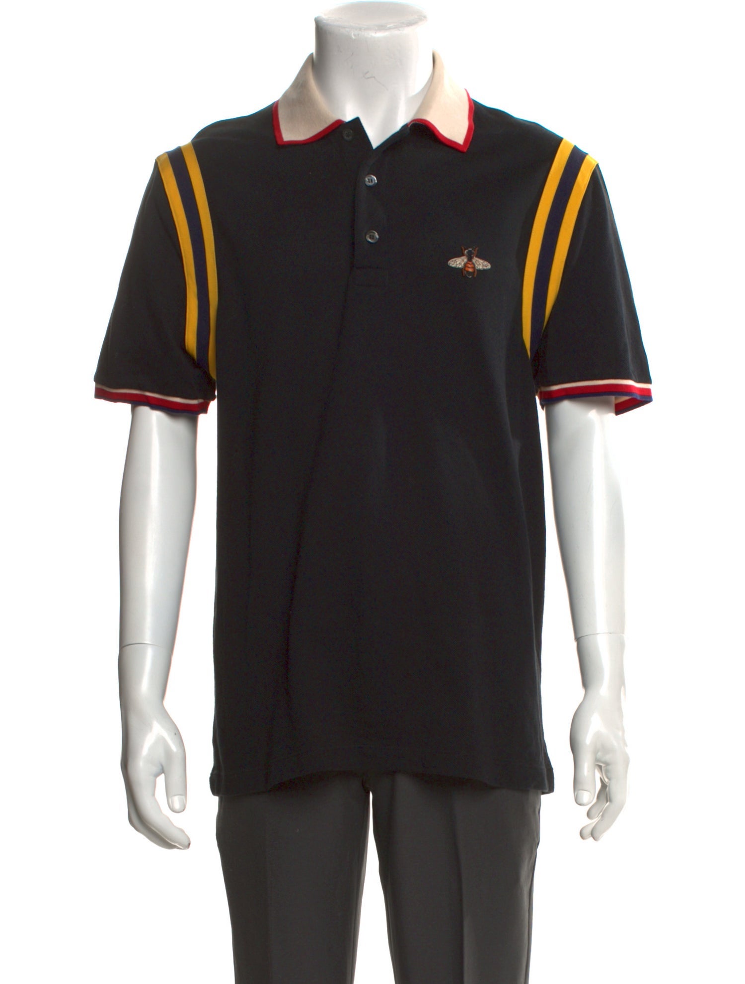 Gucci Bee Accent Striped Polo Shirt