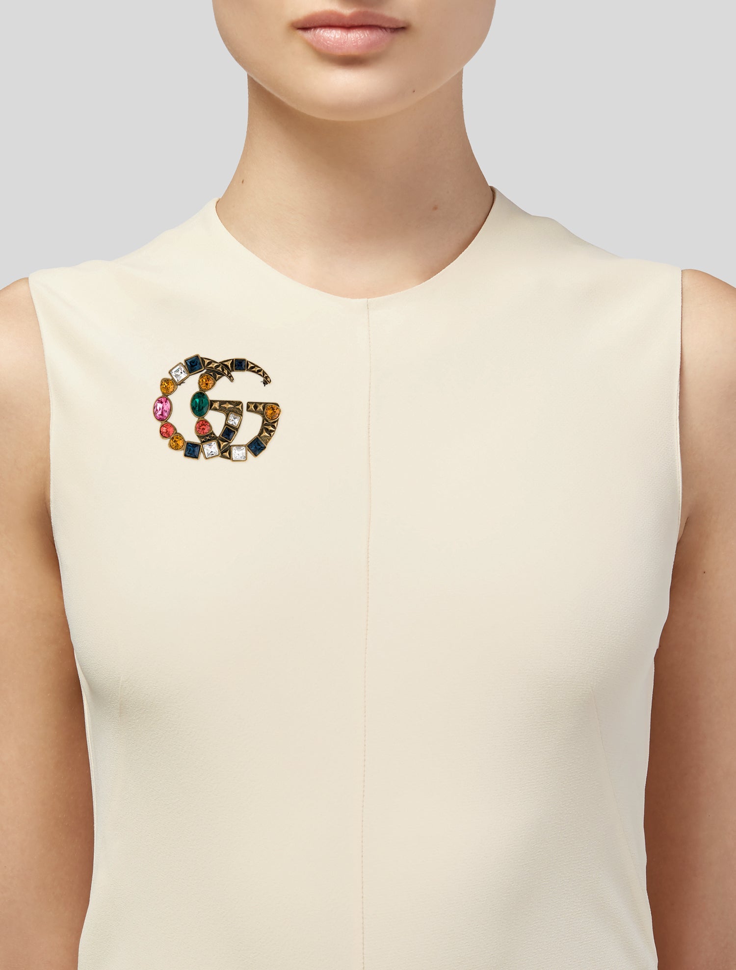 Gucci Crystal Double G Pin Brooch