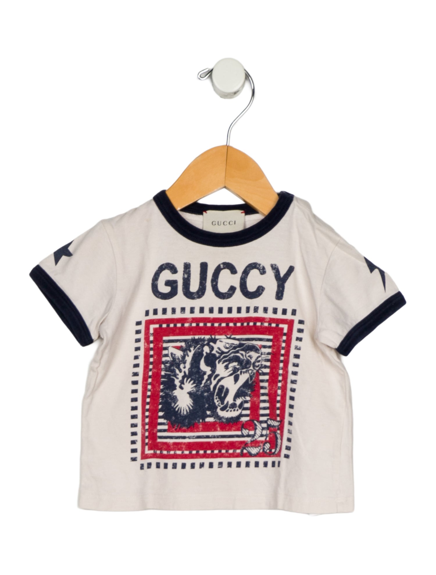Gucci Cotton neutral, blue and red patterned short sleeve T-shirt
