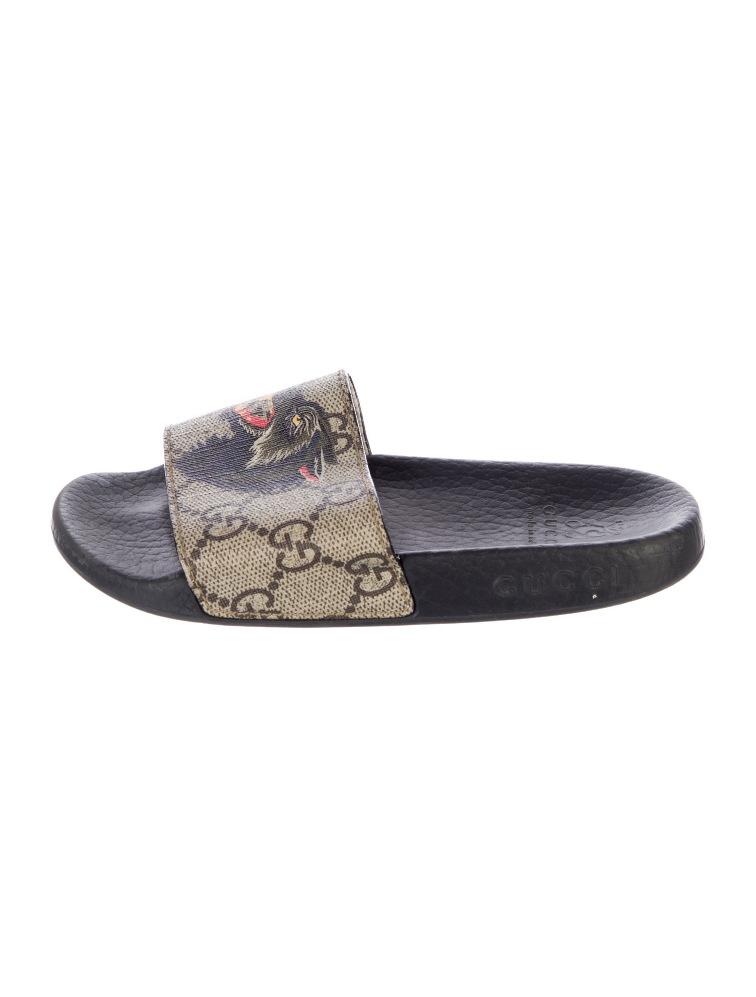 Gucci Kid Boy's Coated Canvas GG Tiger Slides