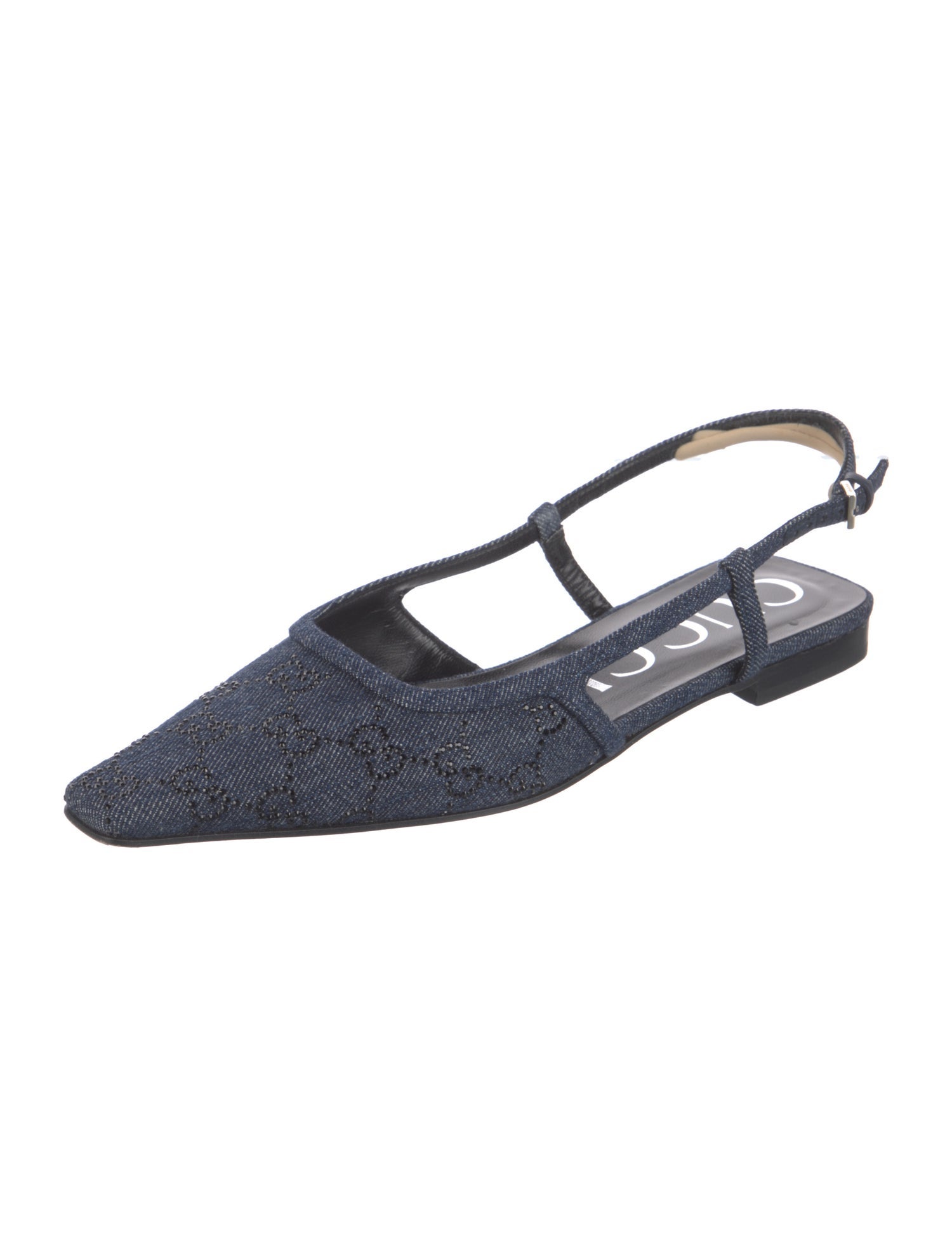 Gucci GG Crystal Denim Slingback Flats