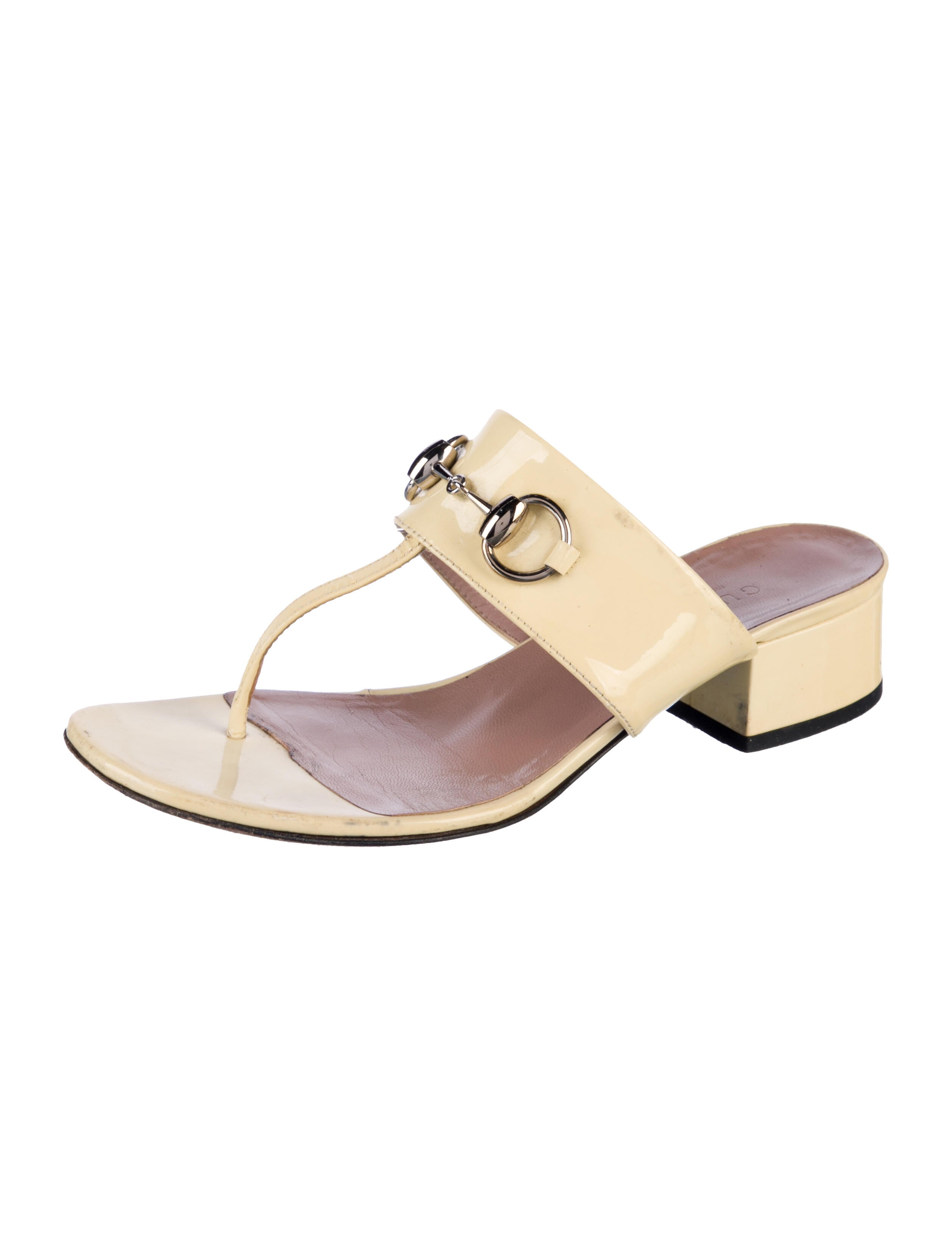 Gucci Horsebit Accent Patent Leather Flip Flops