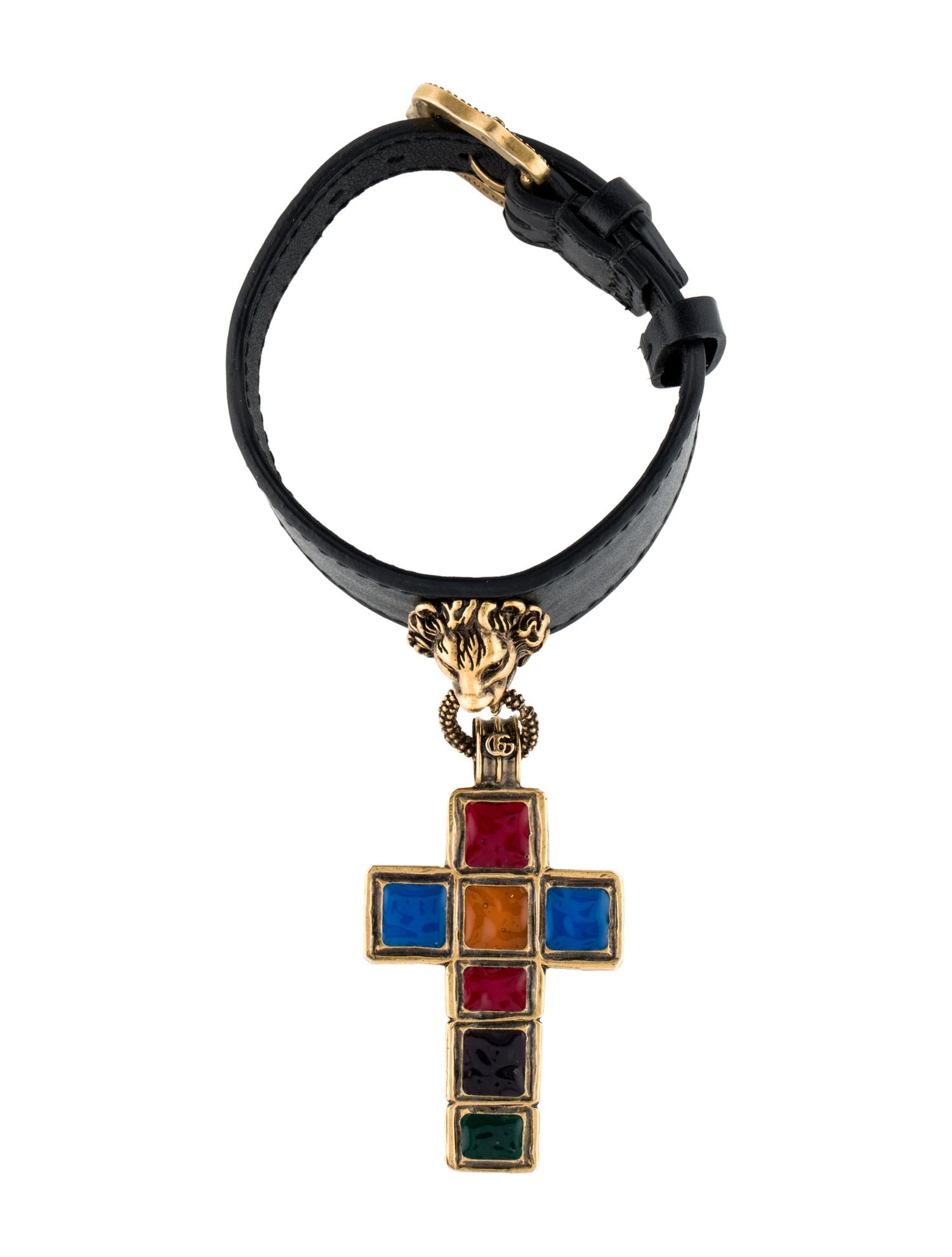 Gucci Leather Lion Head Cross Wrap Bracelet