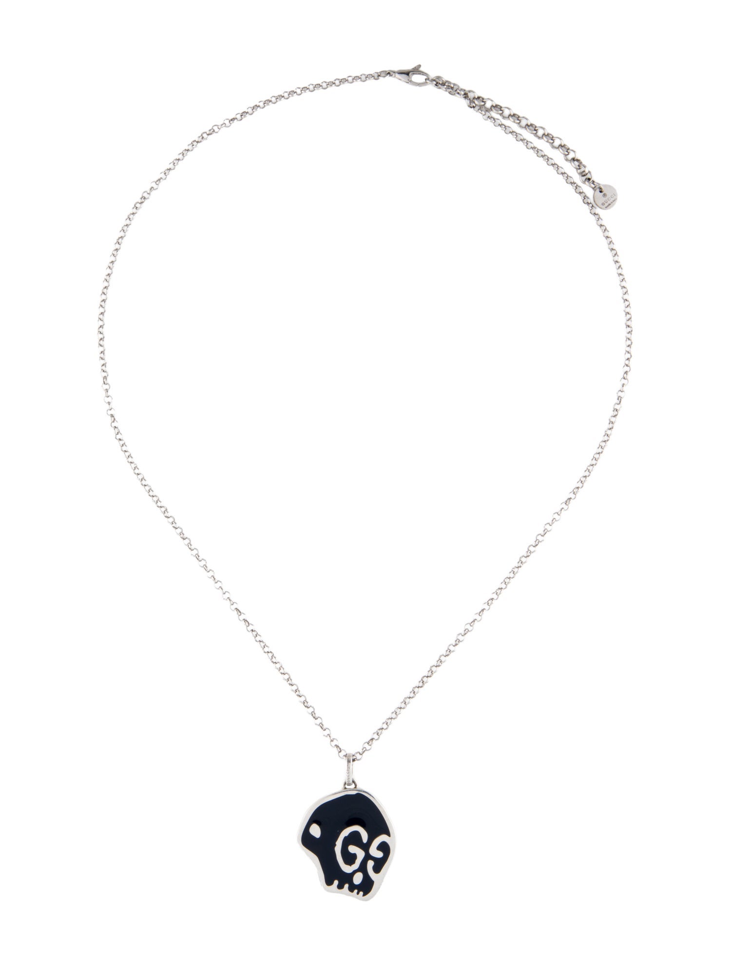 Gucci Enamel Ghost Skull Pendant Necklace