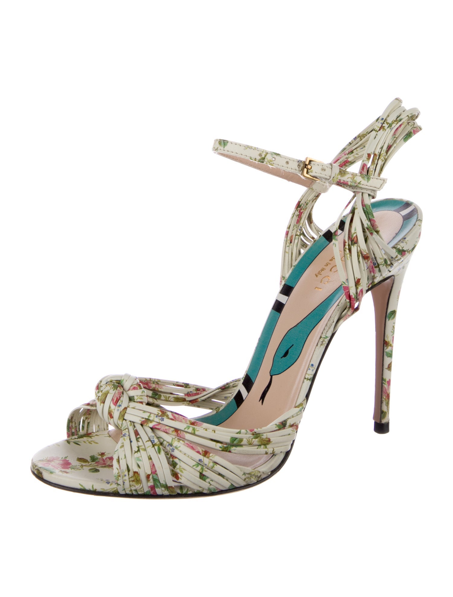 Gucci Leather Floral Print Sandals