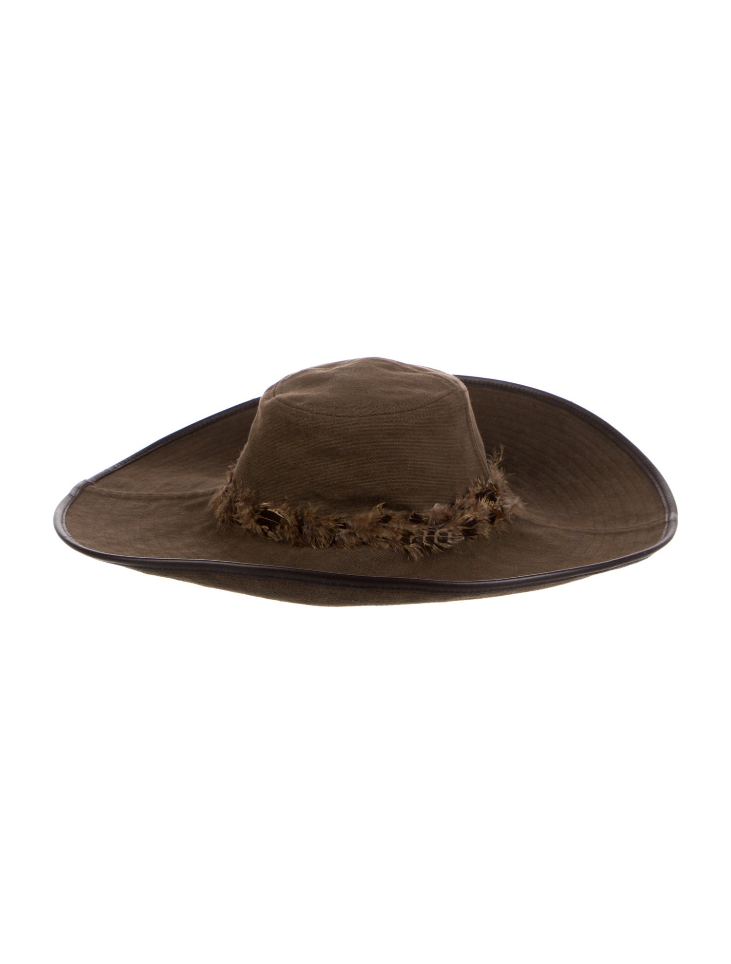 Gucci Feather Trim Canvas Hat