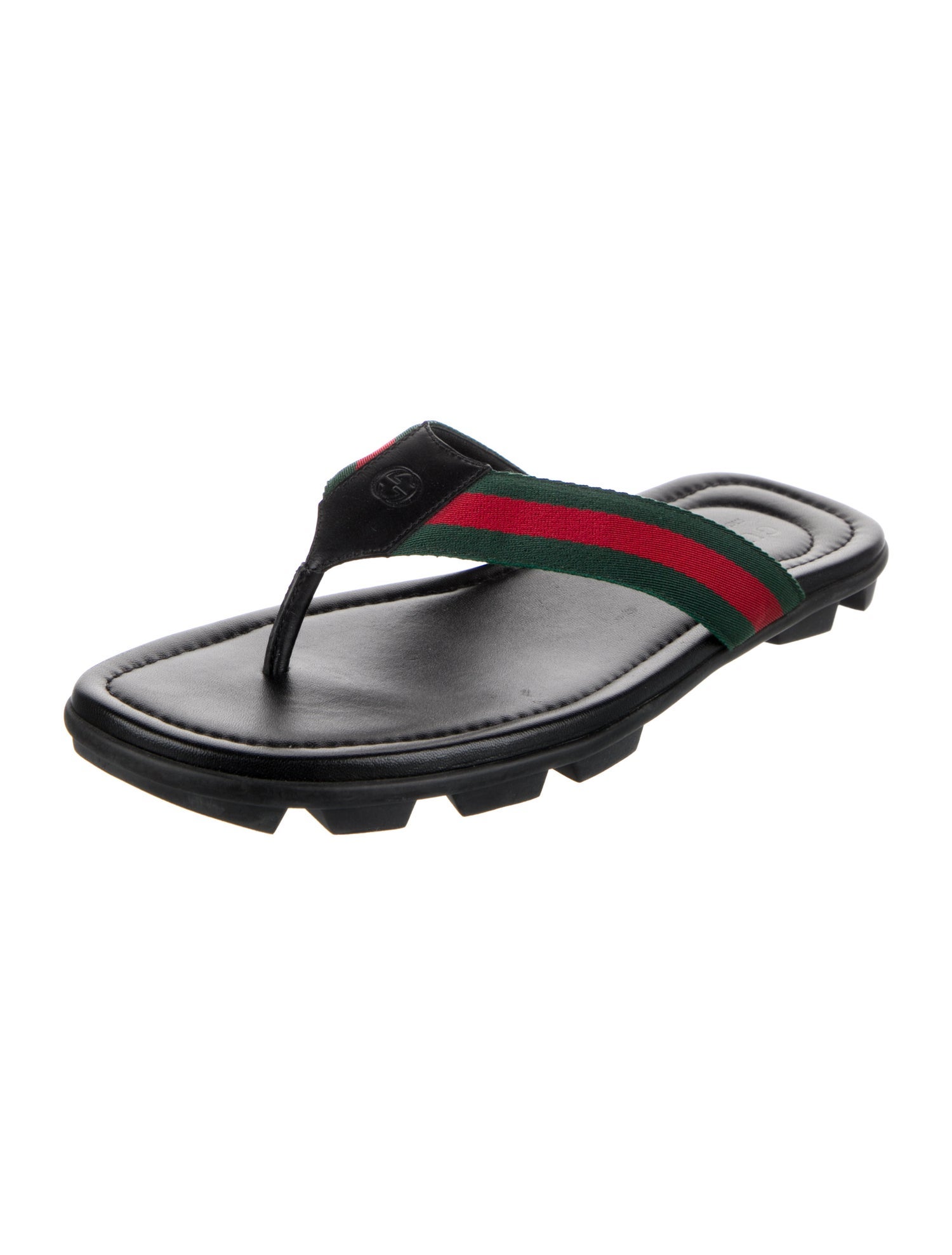 Gucci Web Accent Leather Flip Flops