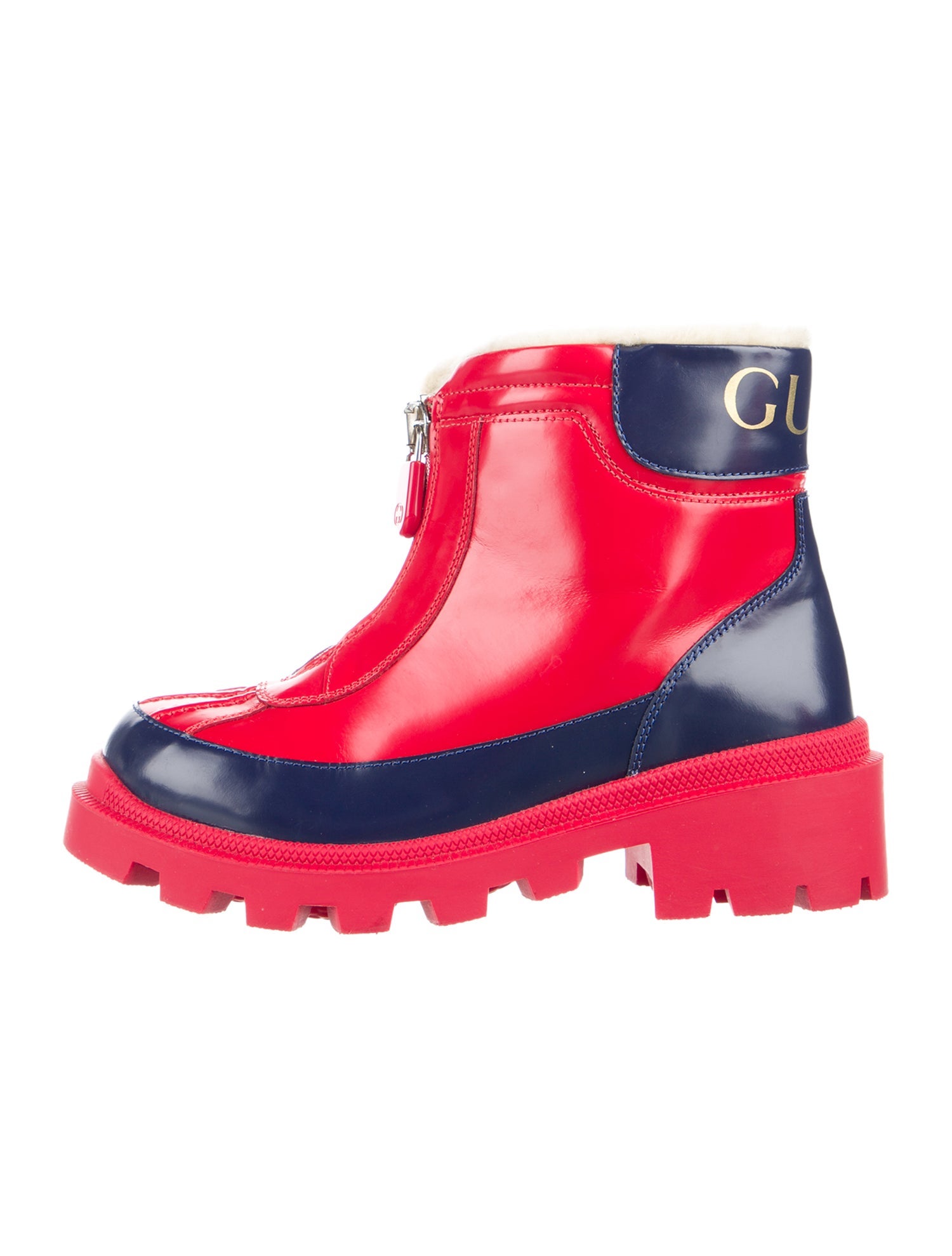 Gucci Girls red and blue boots size 32 with fur trim