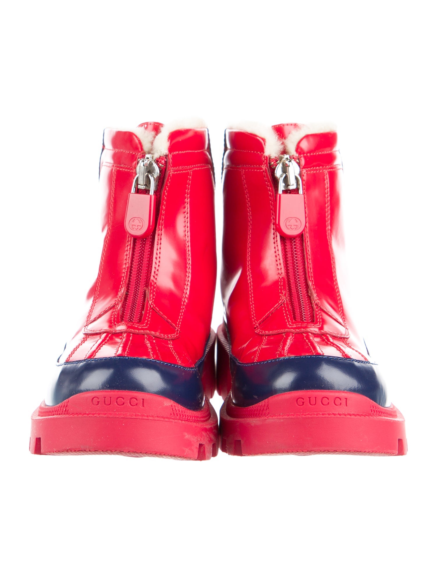 Gucci Girls red and blue boots size 32 with fur trim
