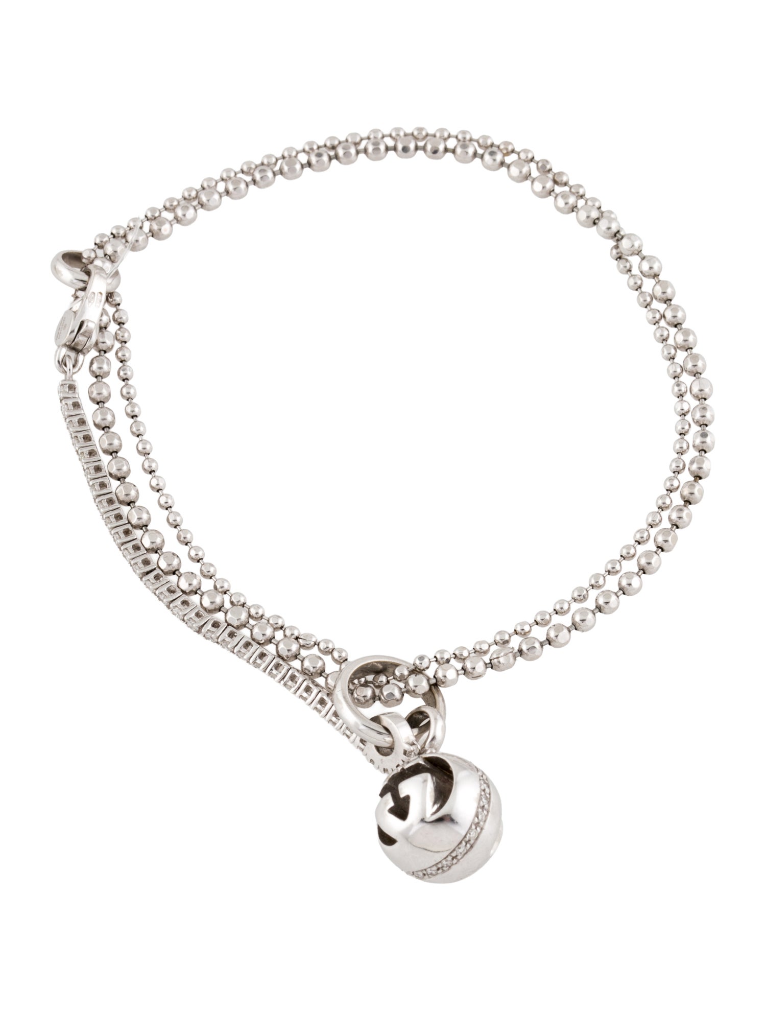 Gucci 18k Diamond Beaded Charm Bracelet