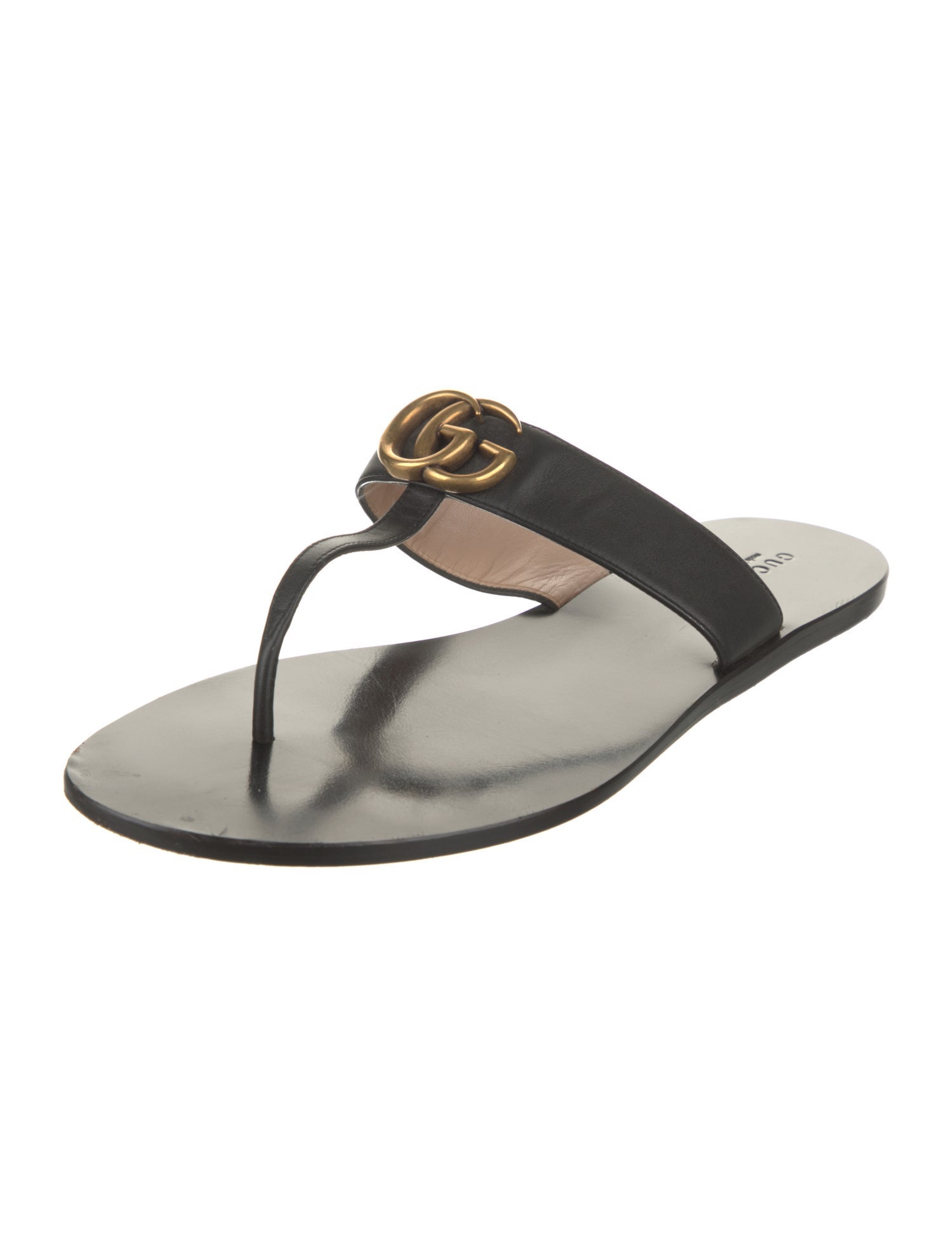 Gucci Double G Logo Leather Flip Flops