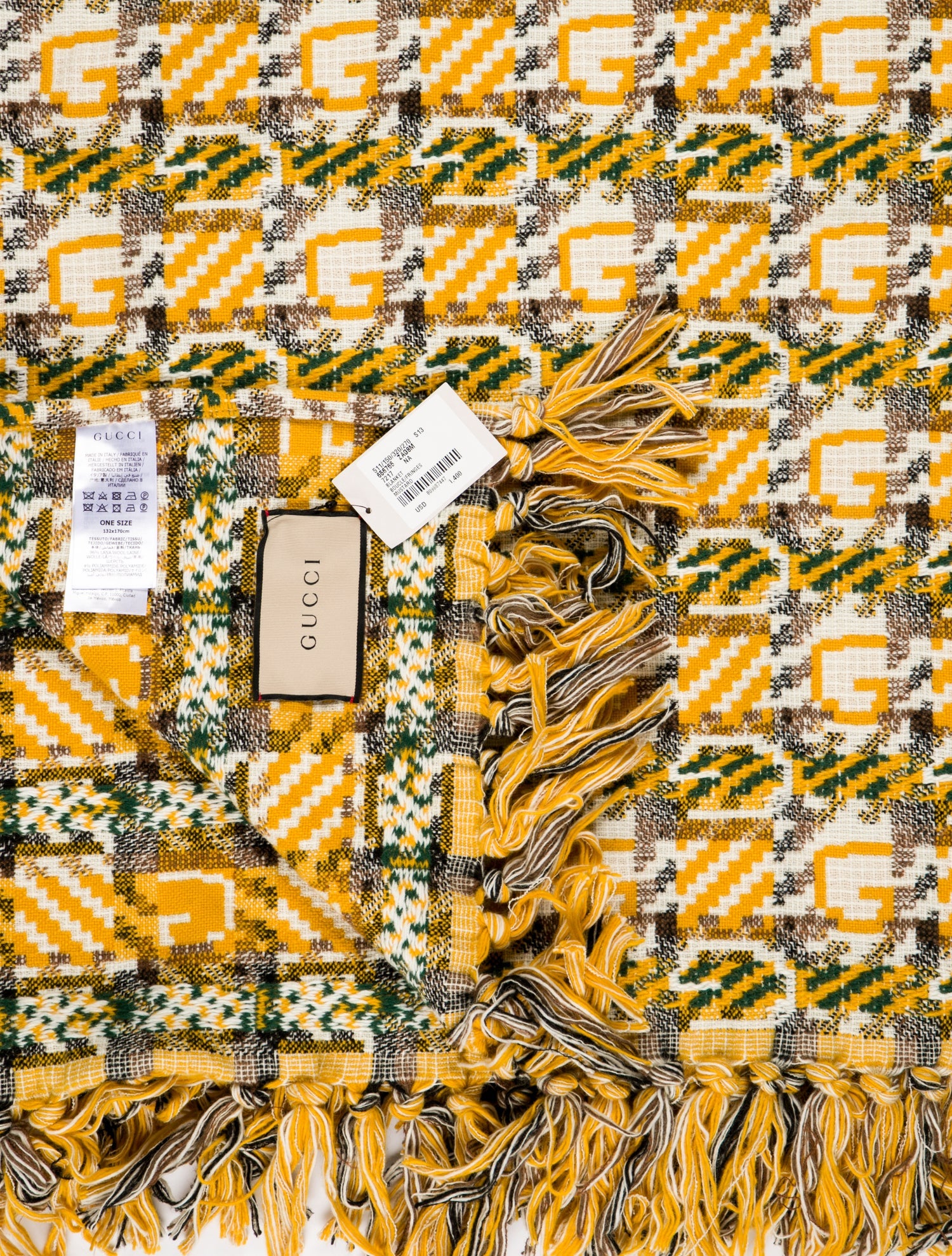 Gucci Wool Intarsia-Knit Throw Blanket w/ Tags