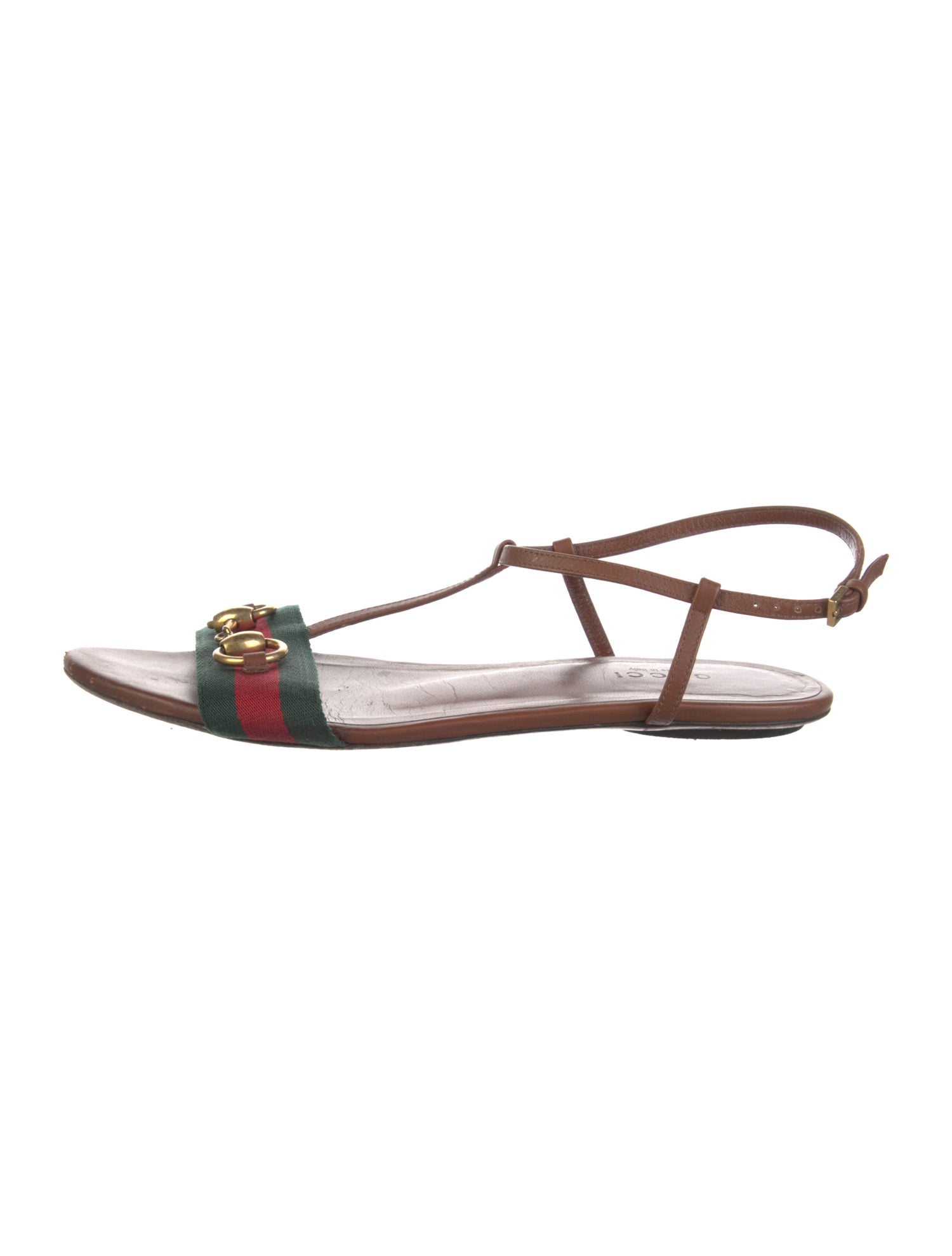 Gucci Web Accent Leather T-Strap Sandals