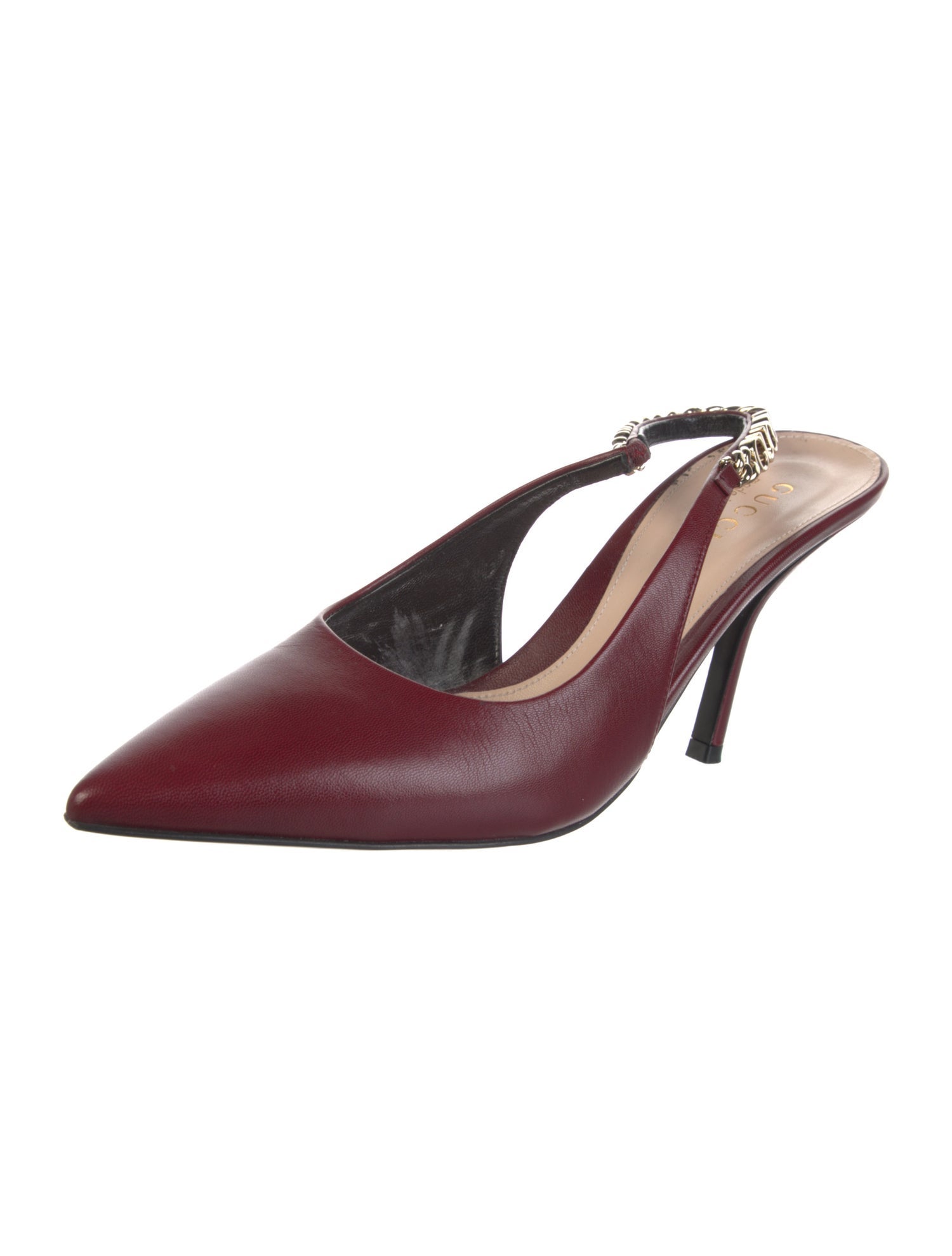 Gucci Leather Chain-Link Accents Slingback Pumps