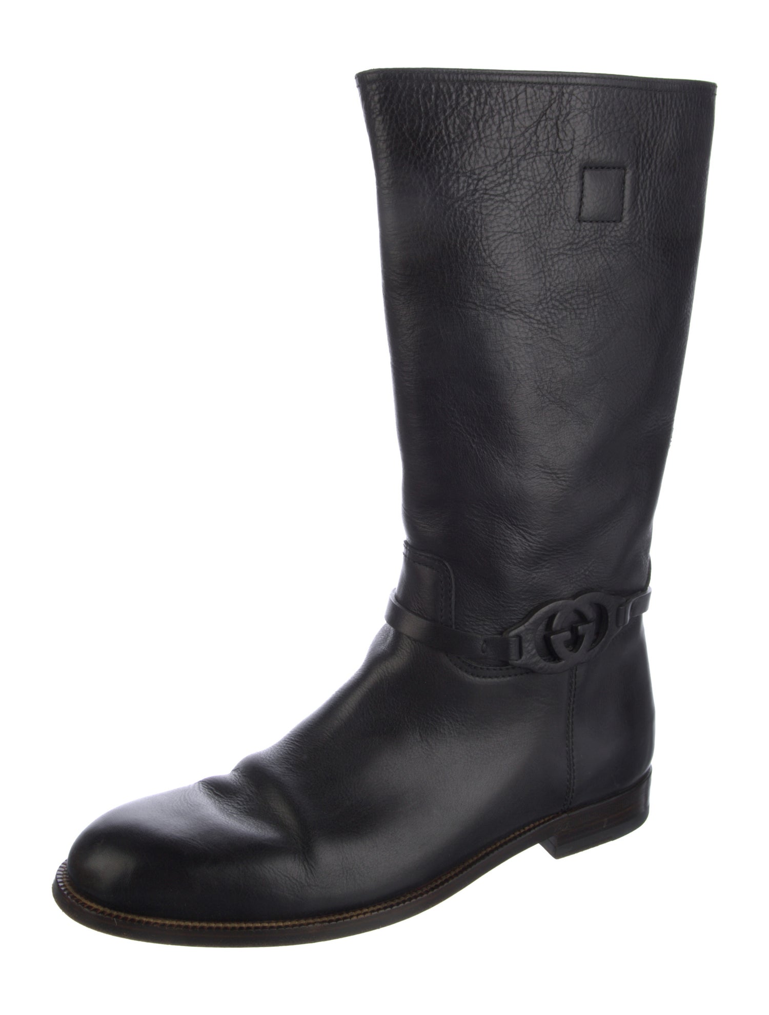 Gucci Interlocking G Logo Leather Riding Boots