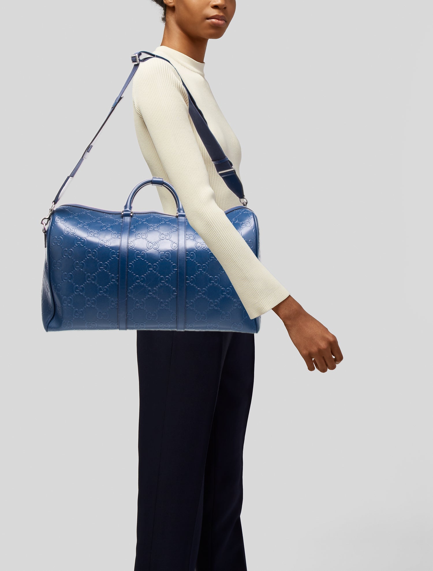 Gucci Leather Jumbo GG Embossed Leather Duffle Jumbo