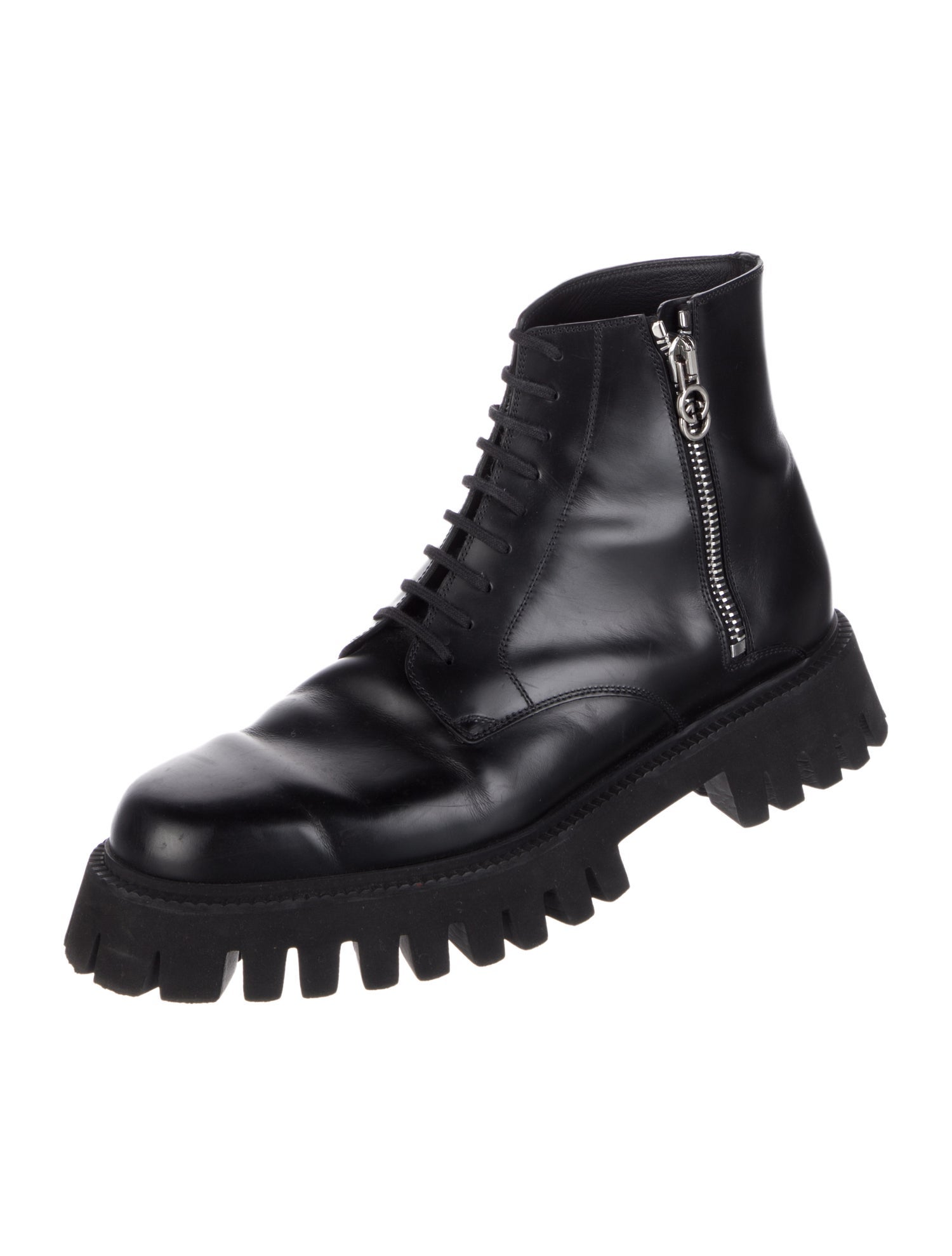 Gucci Interlocking G Logo Leather Combat Boots