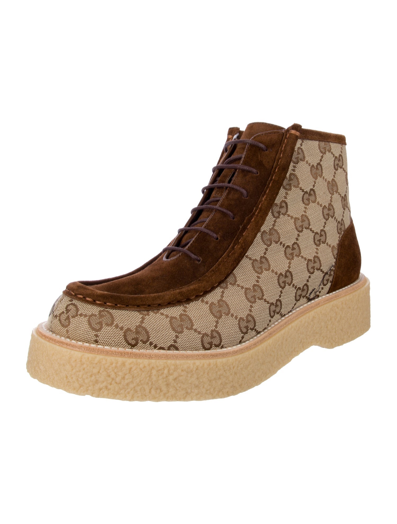 Gucci Canvas Printed Lace-Up Boots w/ Tags