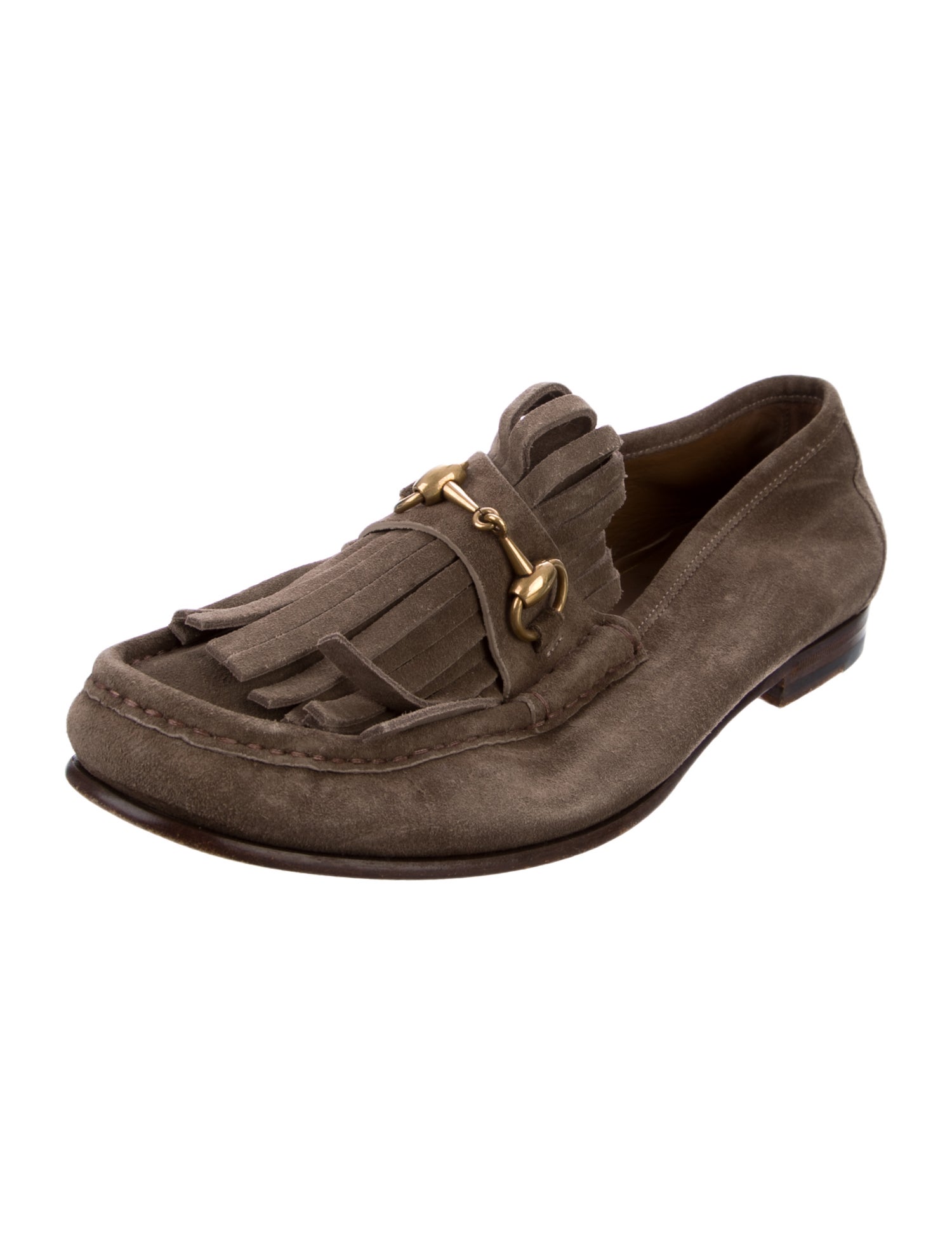 Gucci Suede Fringe Trim Accent Dress Loafers