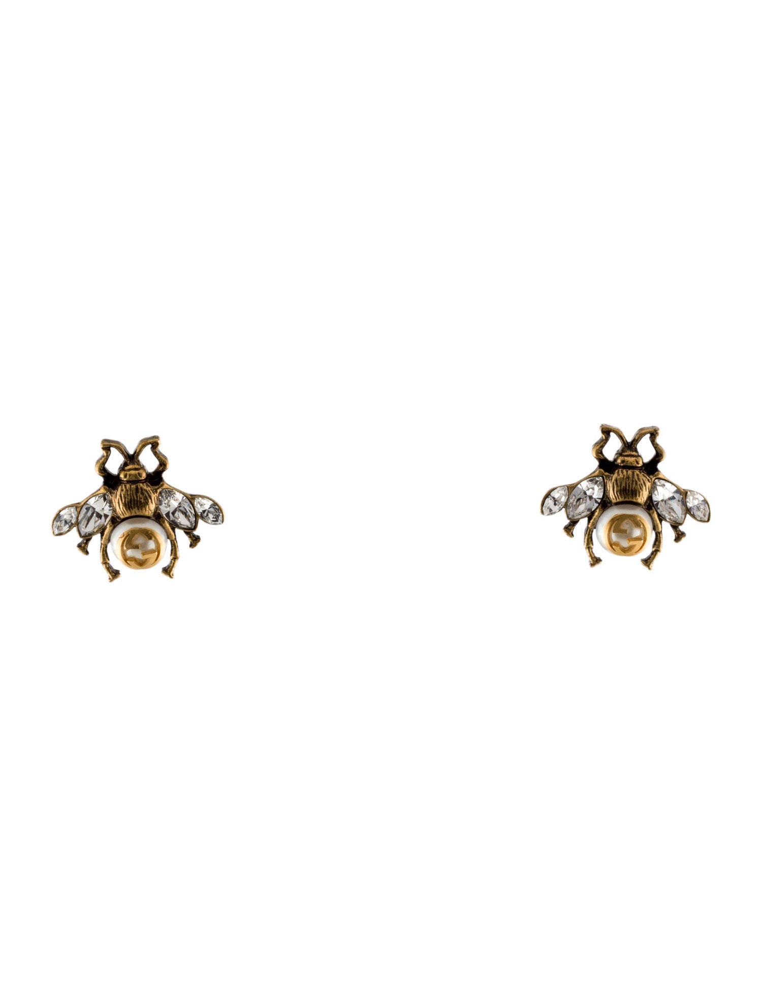 Gucci Faux Pearl & Crystal Bee Stud Earrings