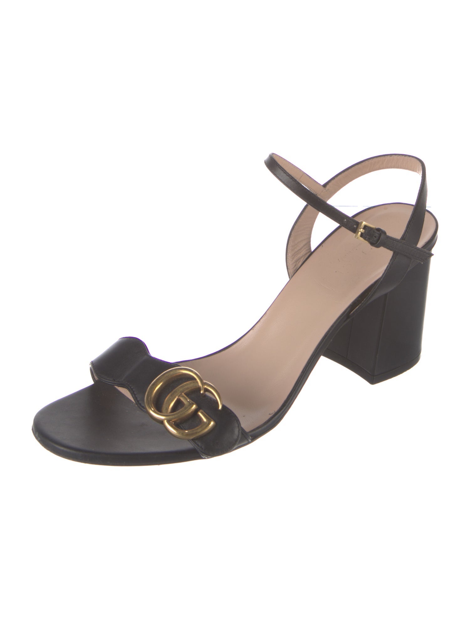 Gucci Double G Logo Leather Slingback Sandals