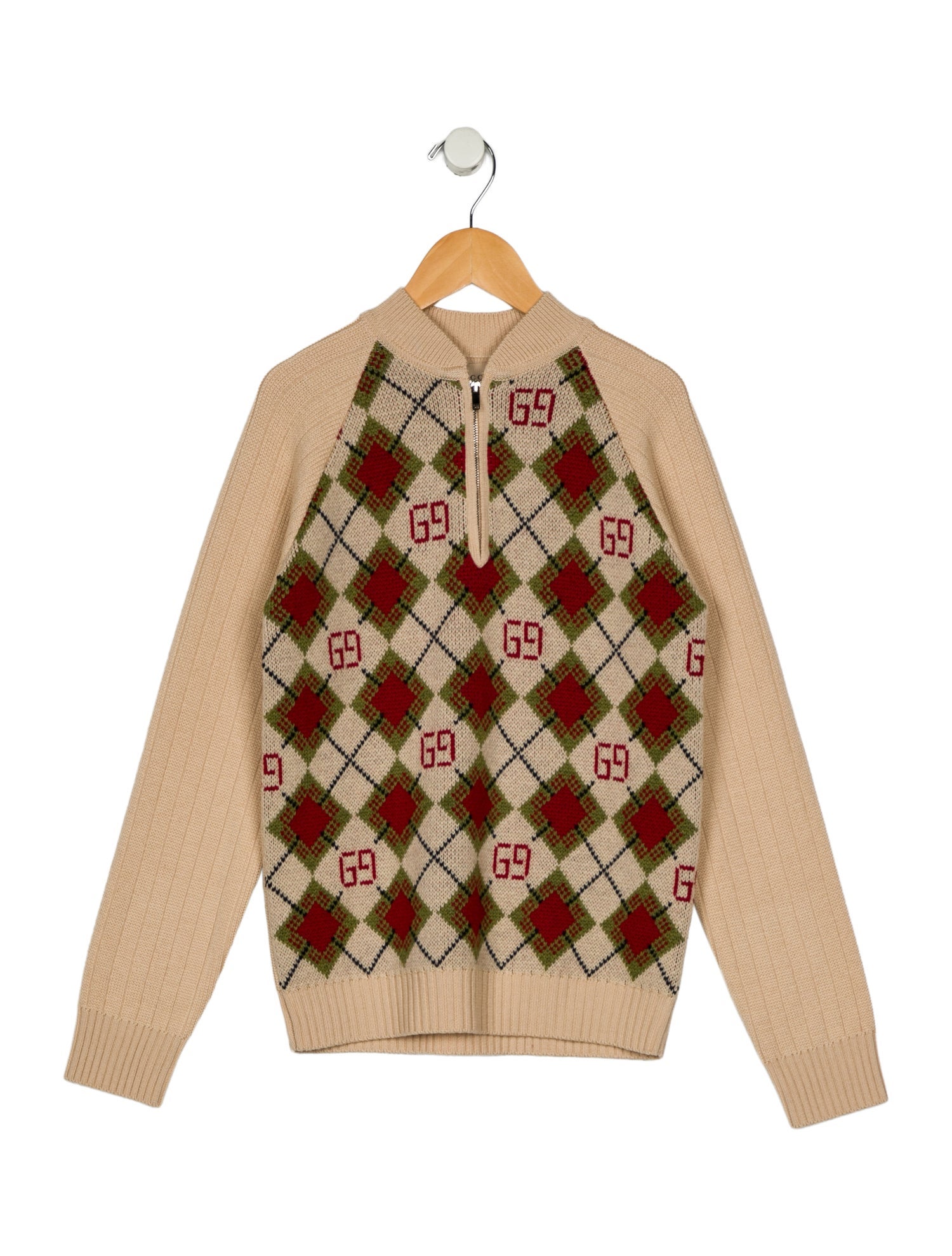 Gucci Girls' GG Wool Knit Quarter Zip Sweater