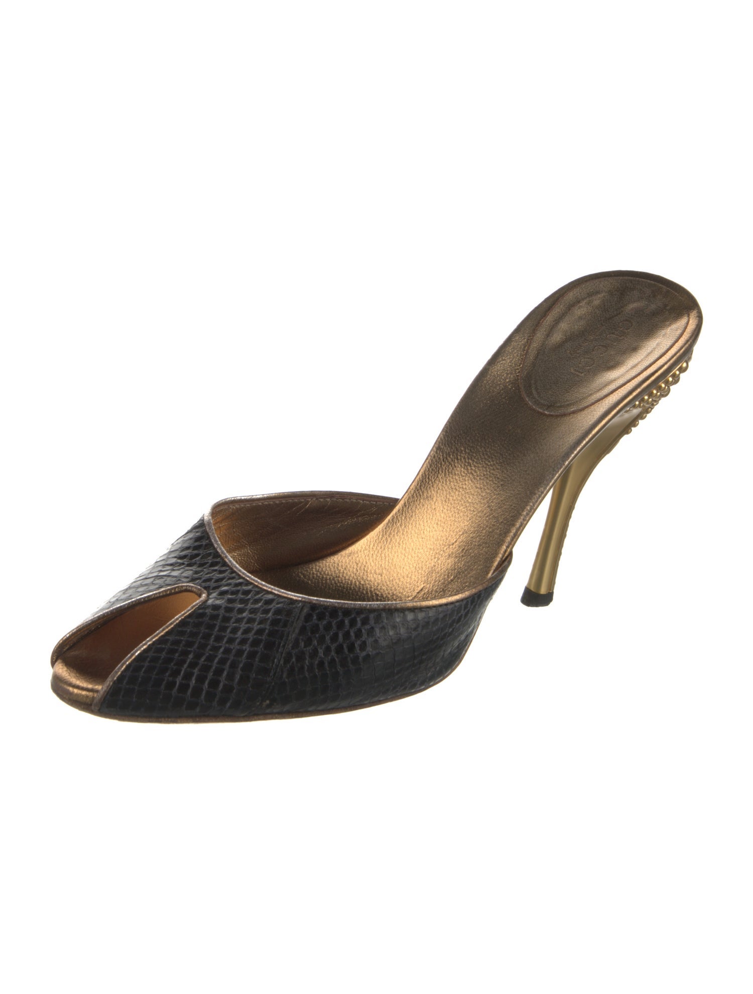 Gucci Snakeskin Keyhole Accent Mules