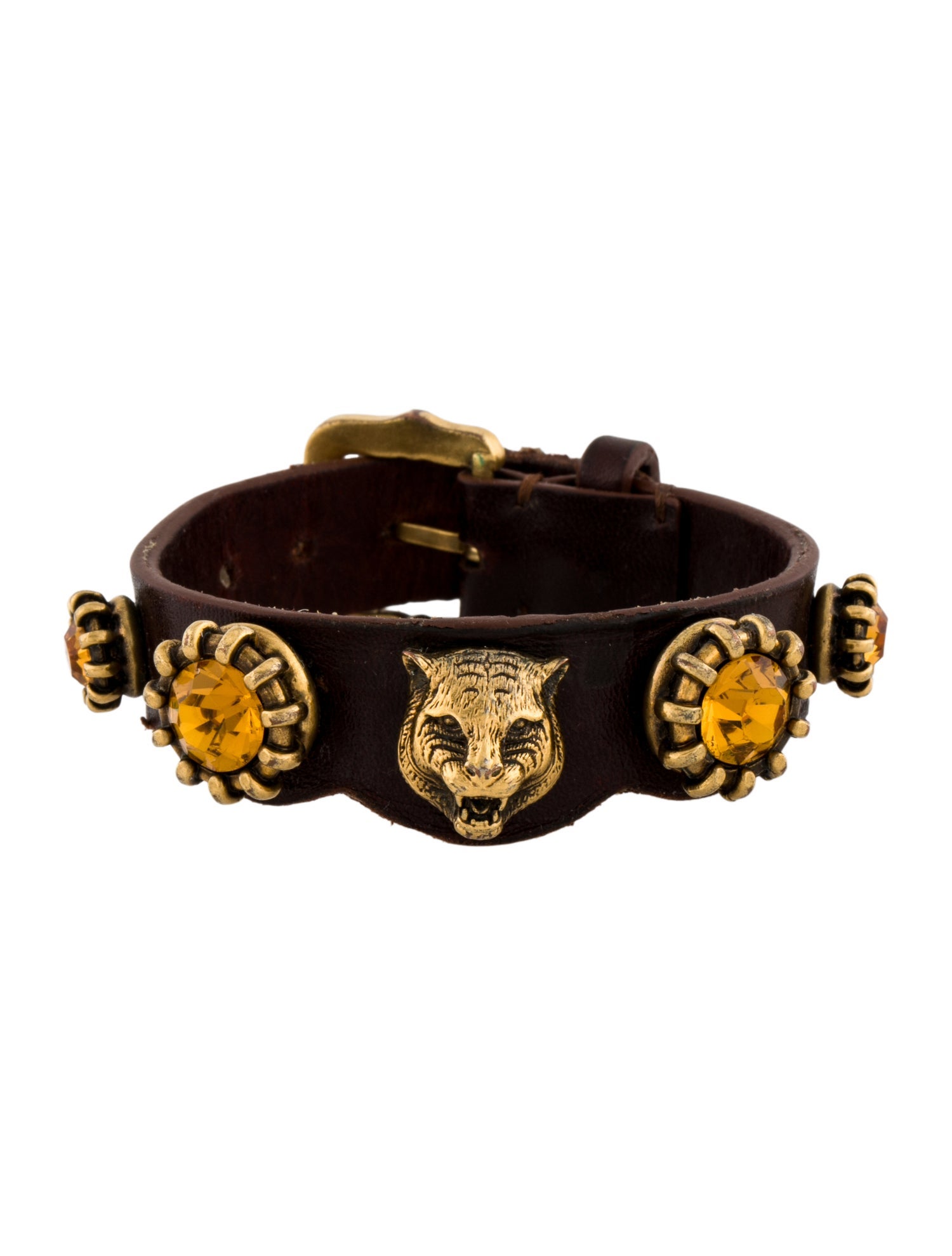 Gucci Crystal & Leather Feline Wrap Bracelet