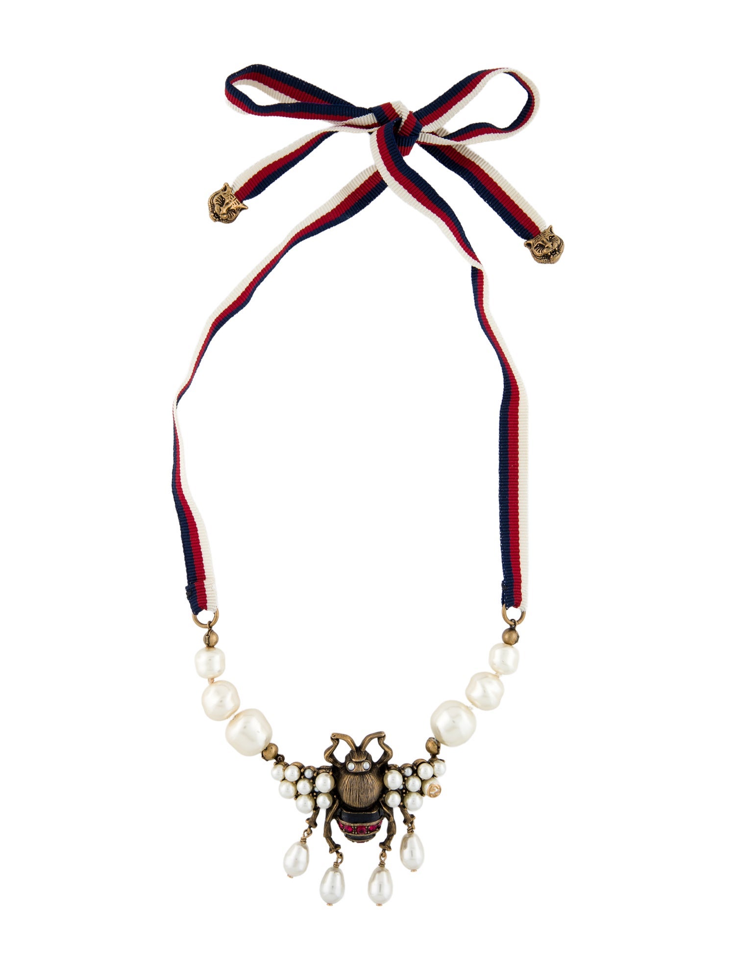 Gucci Faux Pearl & Crystal Bee Pendant Necklace