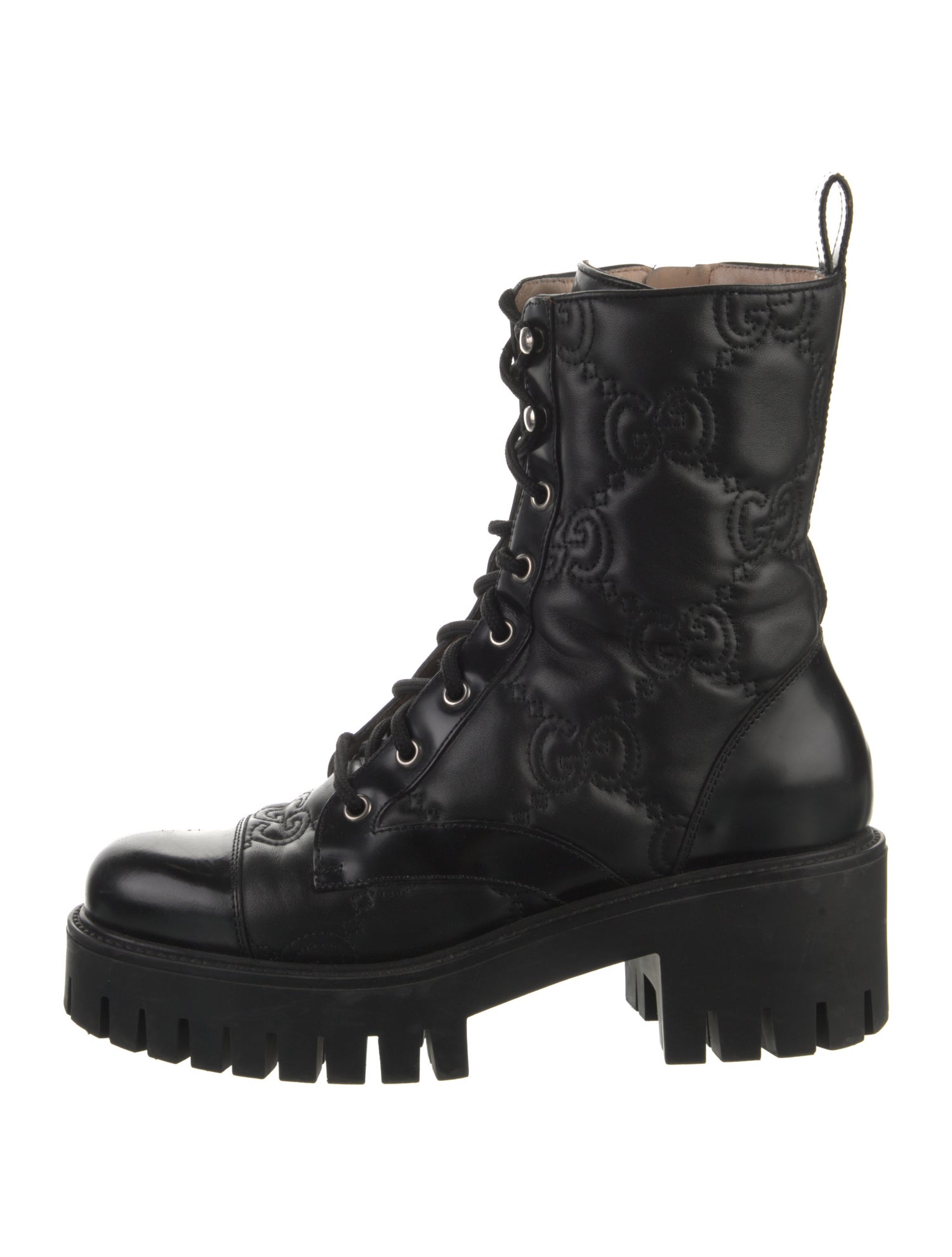 Gucci GG Embossed Leather Combat Boots