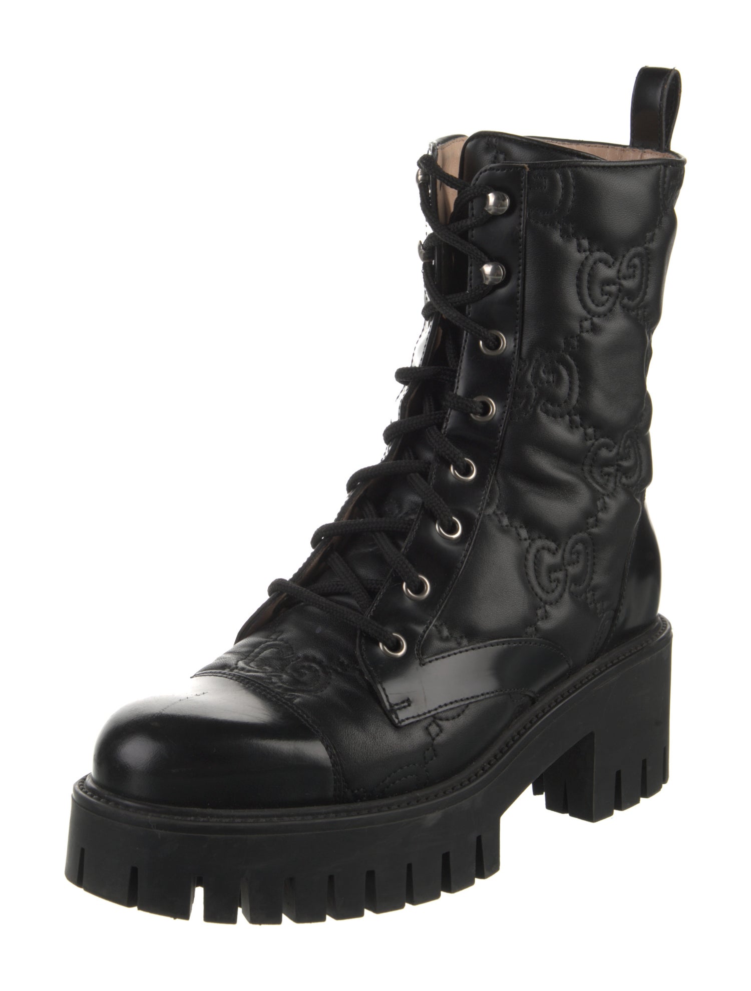Gucci GG Embossed Leather Combat Boots