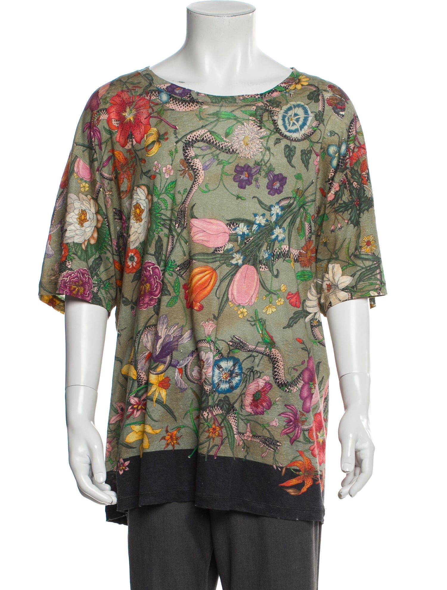 Gucci Flora Print Linen T-Shirt