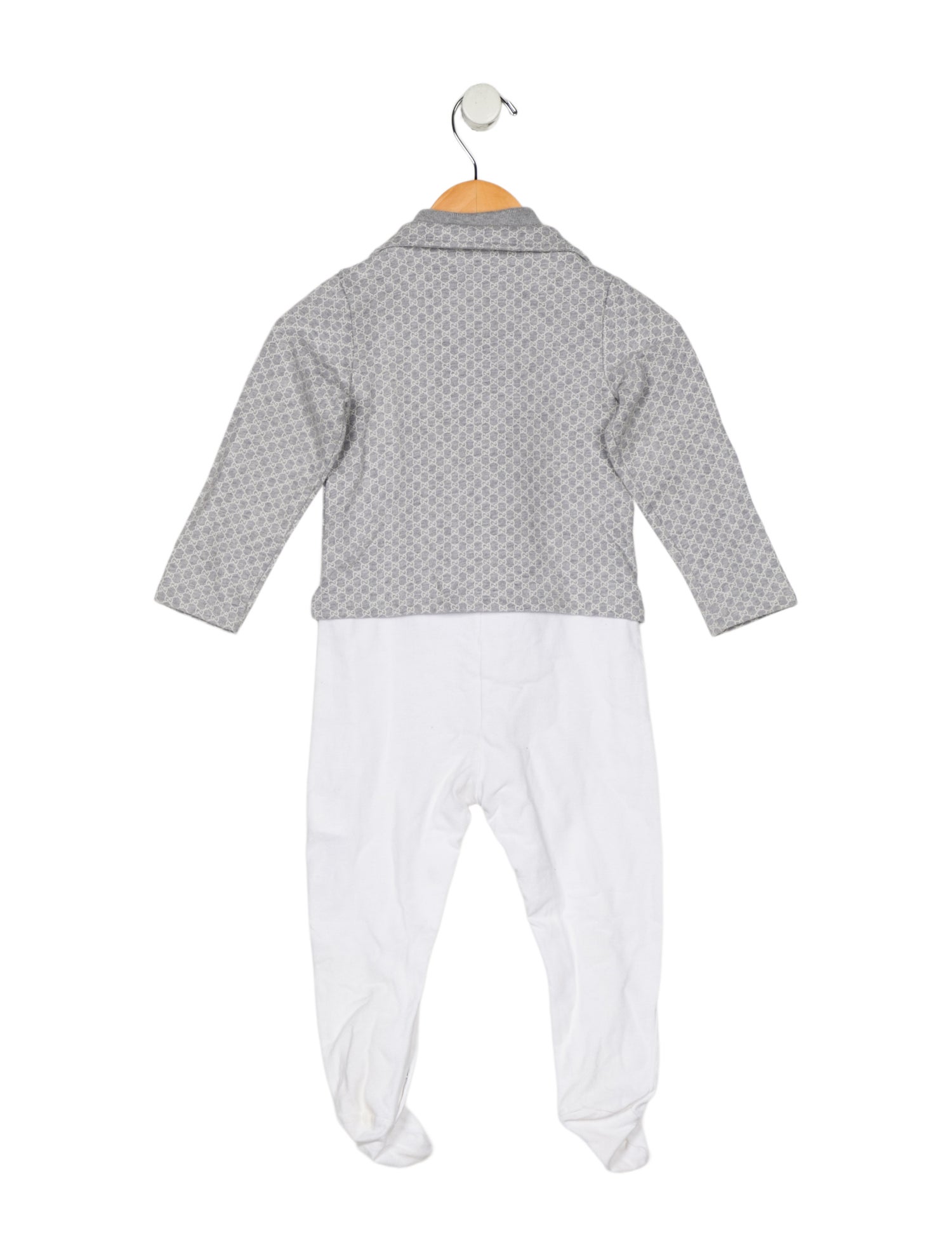 Gucci Pattern Print Long Sleeve Footed Onesie