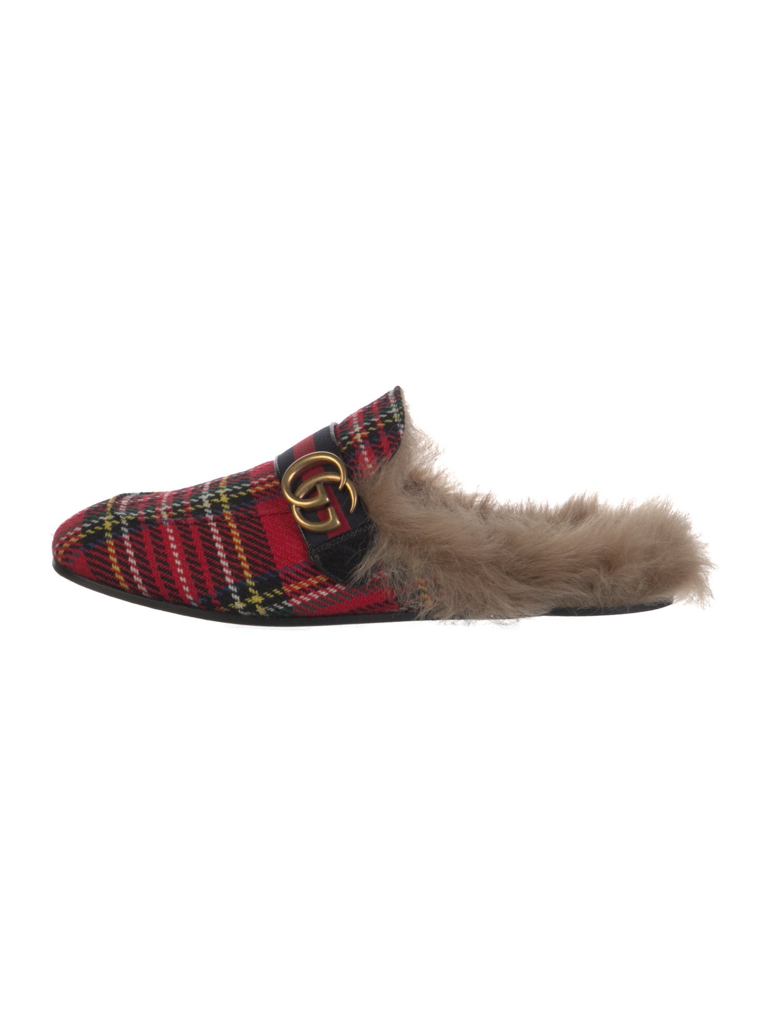Gucci Double G Logo Fur Trim Slippers
