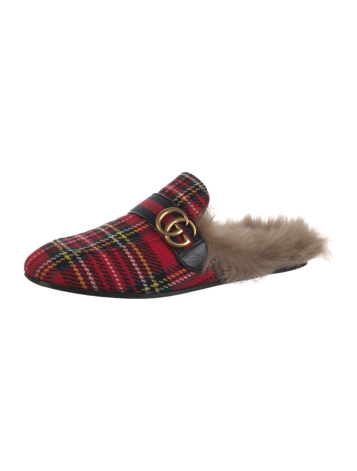 Gucci Double G Logo Fur Trim Slippers