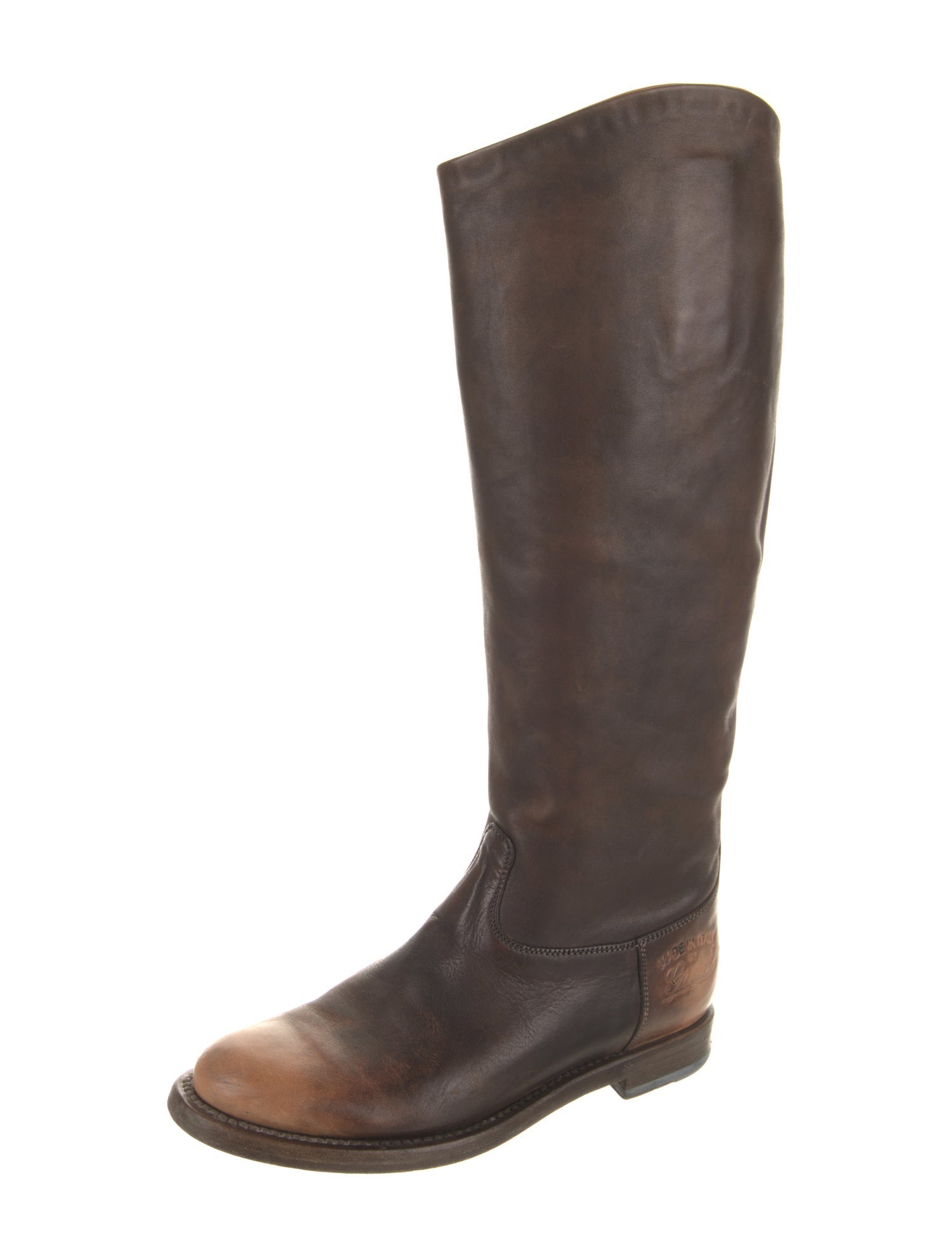 Gucci Leather Distressed Accents Riding Boots