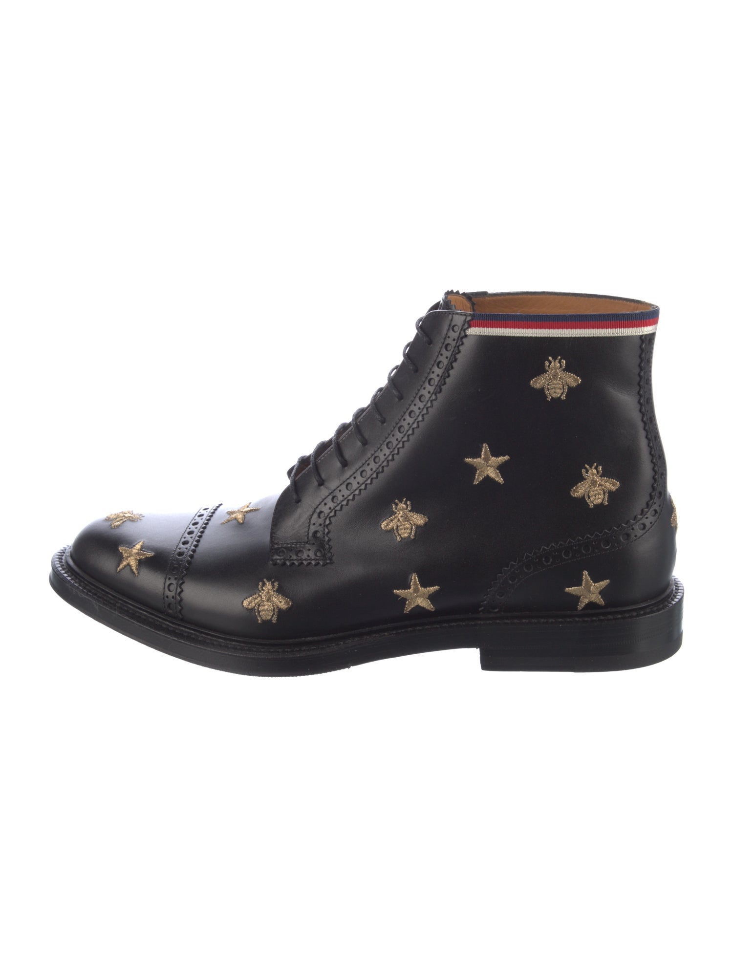 Gucci Sylvie Web Accent Leather Lace-Up Boots